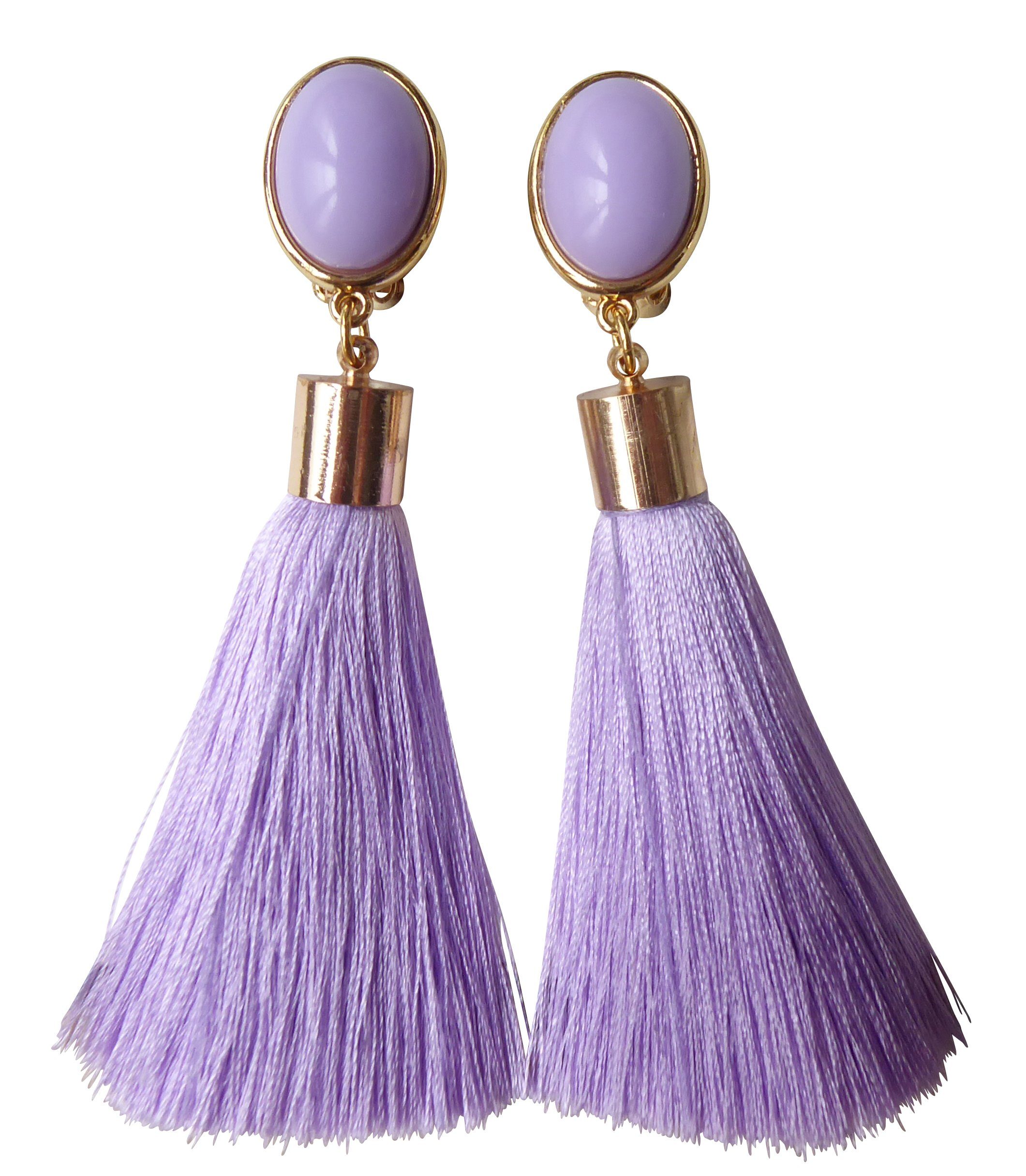 Mugello Paar Ohrstecker Janis flieder auffällig Quasten Hippie-Look Trend Boho, made in Germany Designer JustWin, Statementohrringe