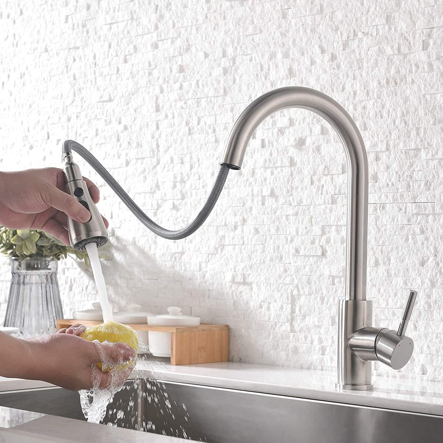 Waschbecken) Spültischarmatur Küche Küche Silber Armatur XIIW (Hochdruck Wasserhahn Spültischarmatur Mischbatterien für Bad