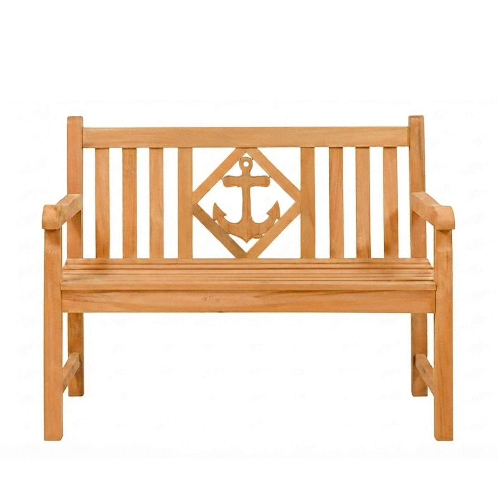 Endorphin Gartenbank Premium Teak Gartenbank 120 cm „Modell Raute“ mit Motiv Anker