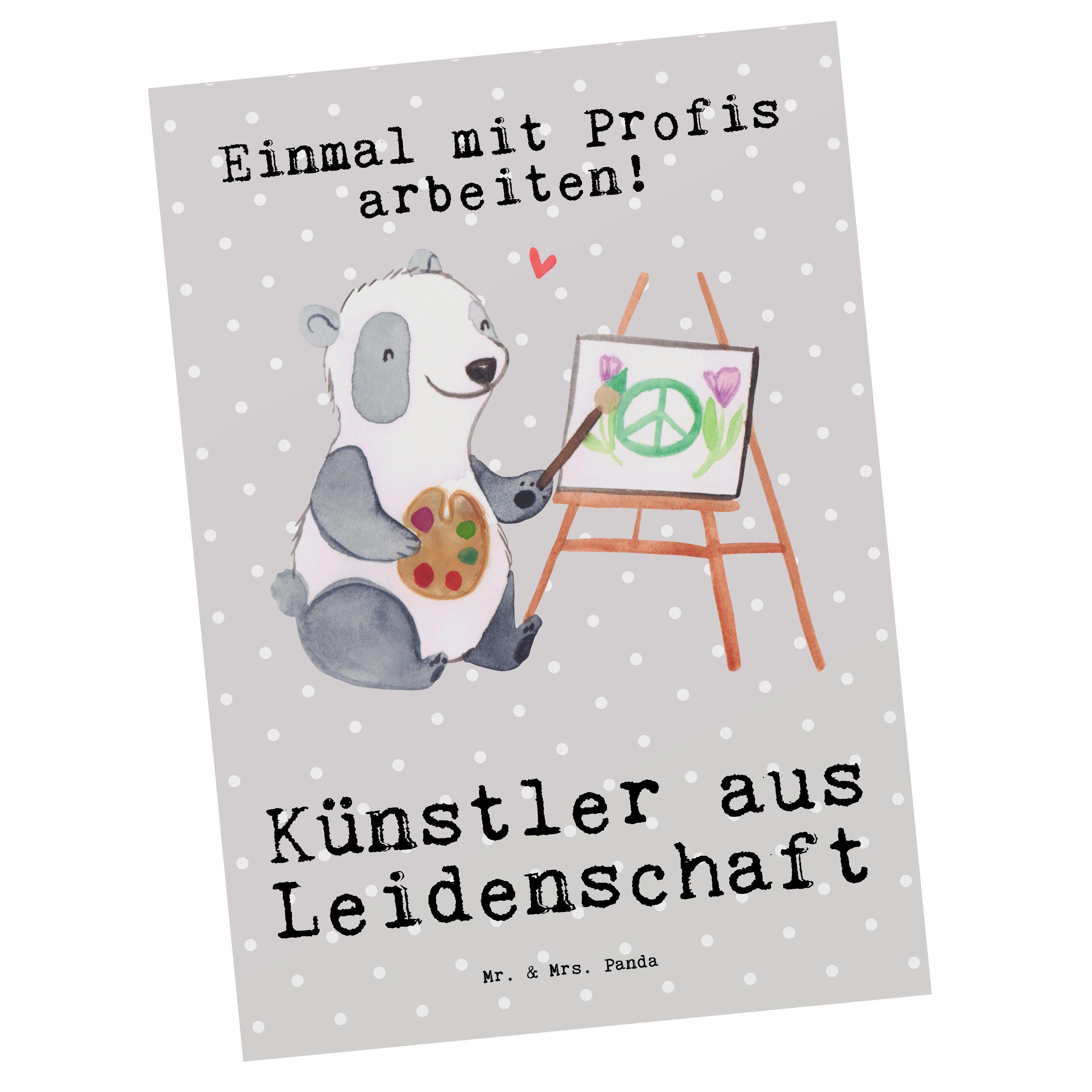 Mr. & Mrs. Panda Postkarte Künstler aus Leidenschaft - Grau Pastell - Geschenk, Kollege, Dankesk