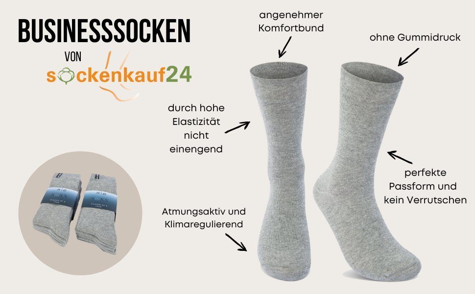 - Socken Basicsocken Komfortbund 10 15922 Business Socken Grau, & Herren 39-42) sockenkauf24 Baumwolle Paar Paar, Damen WP (10