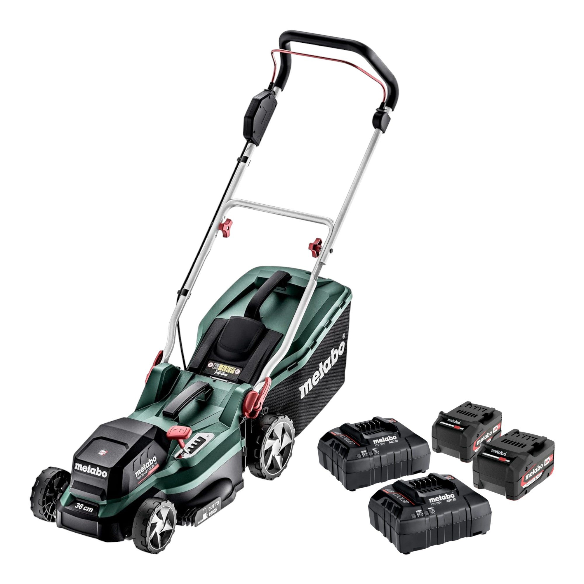 metabo Akkurasenmäher RM 36-18 LTX BL 36 Rasenmäher 36 V 36 cm + 2x Akku 5,2 Ah + Ladegerät