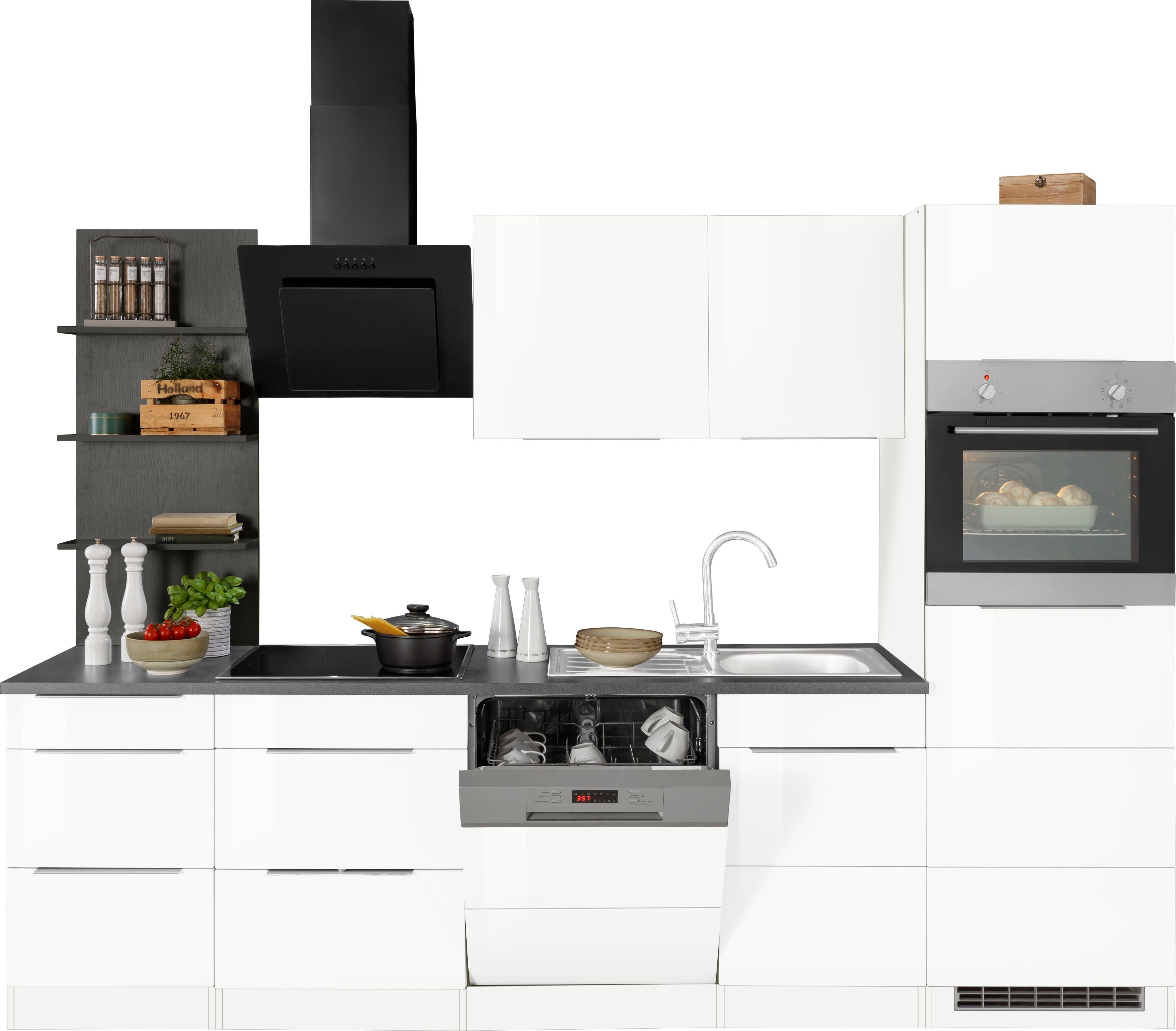 HELD MÖBEL Küchenzeile Breite cm weiß E-Geräten, | mit Brindisi, weiß Hochglanz/weiß 280