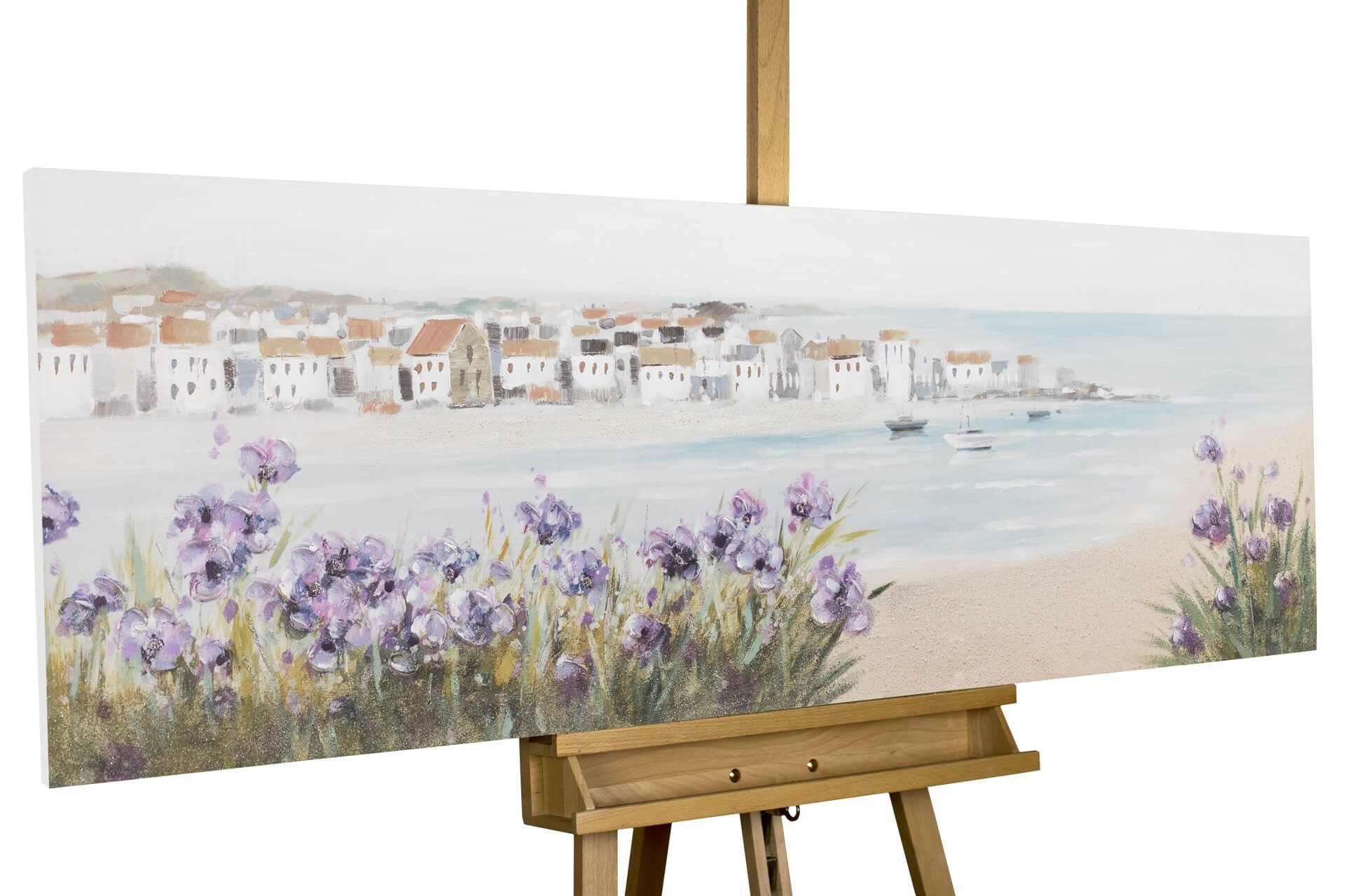 KUNSTLOFT Gemälde Mediterraner Traum 150x50 cm, Leinwandbild 100% HANDGEMALT Wandbild Wohnzimmer