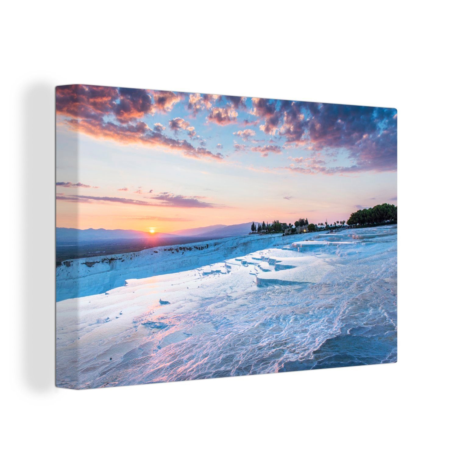 OneMillionCanvasses® Leinwandbild Farbenfroher Sonnenuntergang über Pamukkale in der Türkei, (1 St), Wandbild Leinwandbilder, Aufhängefertig, Wanddeko, 30x20 cm