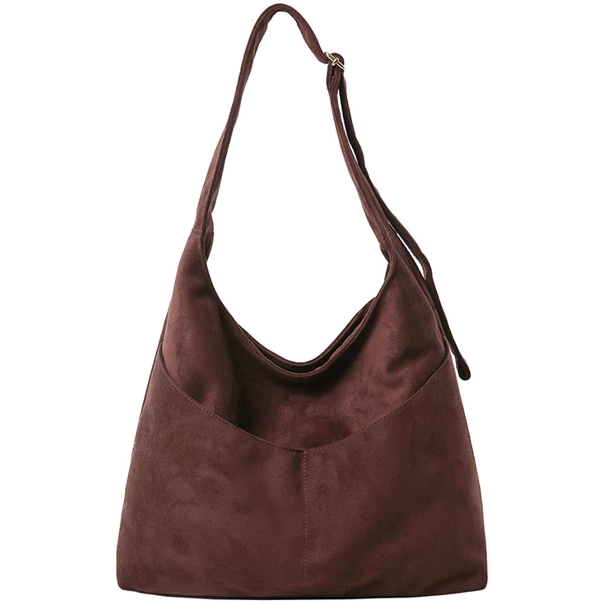 Oemmn Schultertasche große Damen Wildleder Tasche mit Reißverschluss & verstellbarem Gurt, Handtasche Damen aus weichem veganem Leder mit Fächern