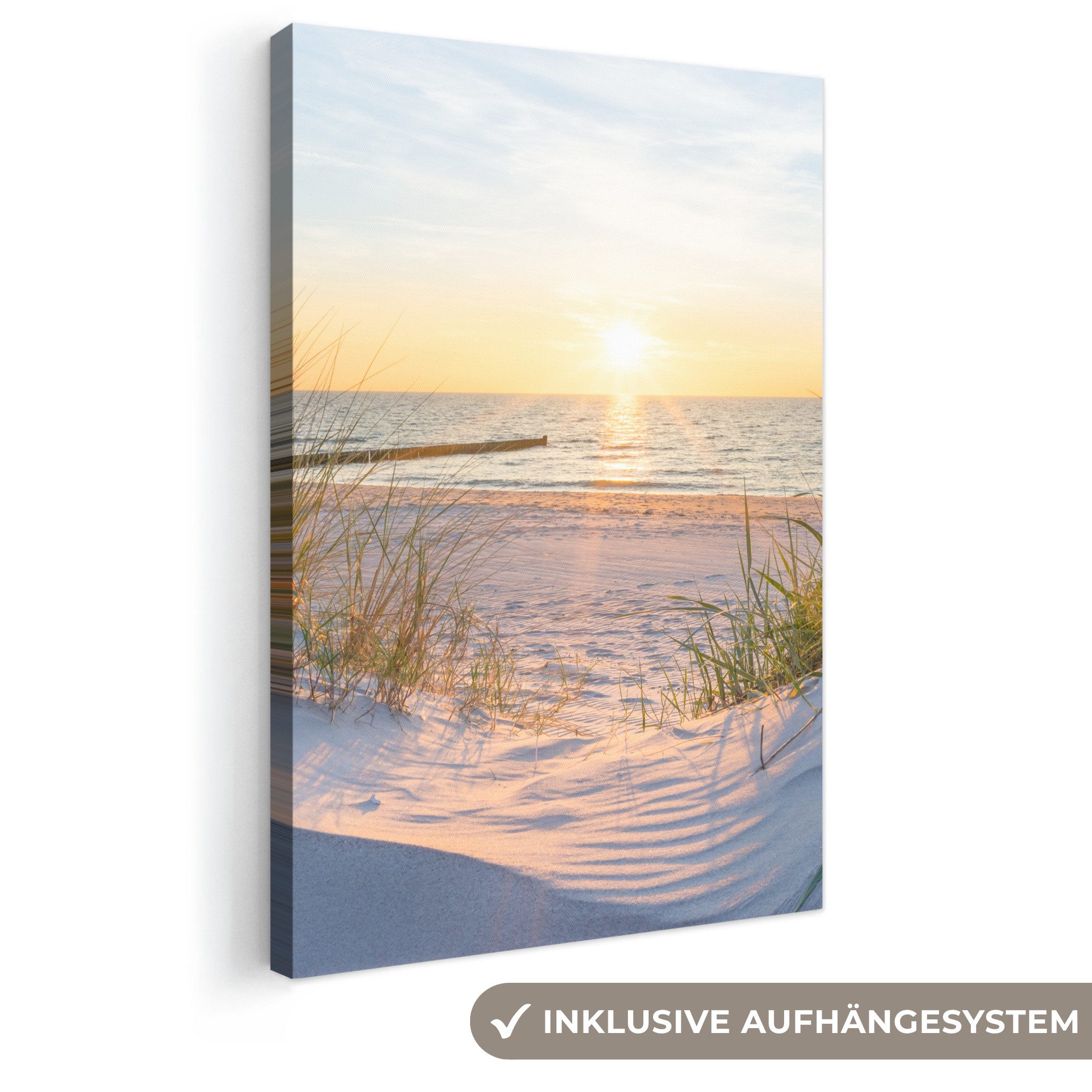 OneMillionCanvasses® Leinwandbild Strand - Sonne - Düne - Gras - Sand - Horizont, Fotodruck (1 St), Leinwand Canvas Wandbild, Wanddekoration 20x30 cm