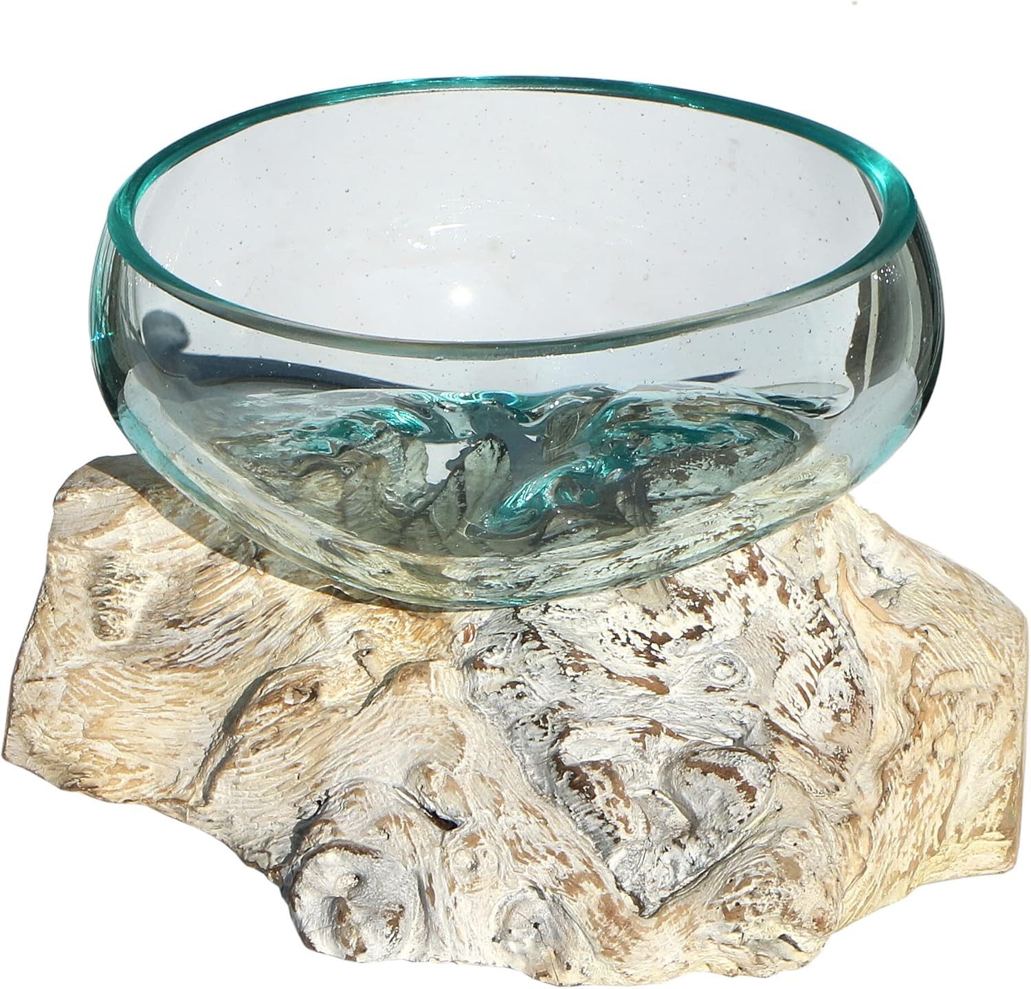 Wogeka Dekoschale Glas-Schale auf weißem Wurzelholz Teakholz Gamal Vase