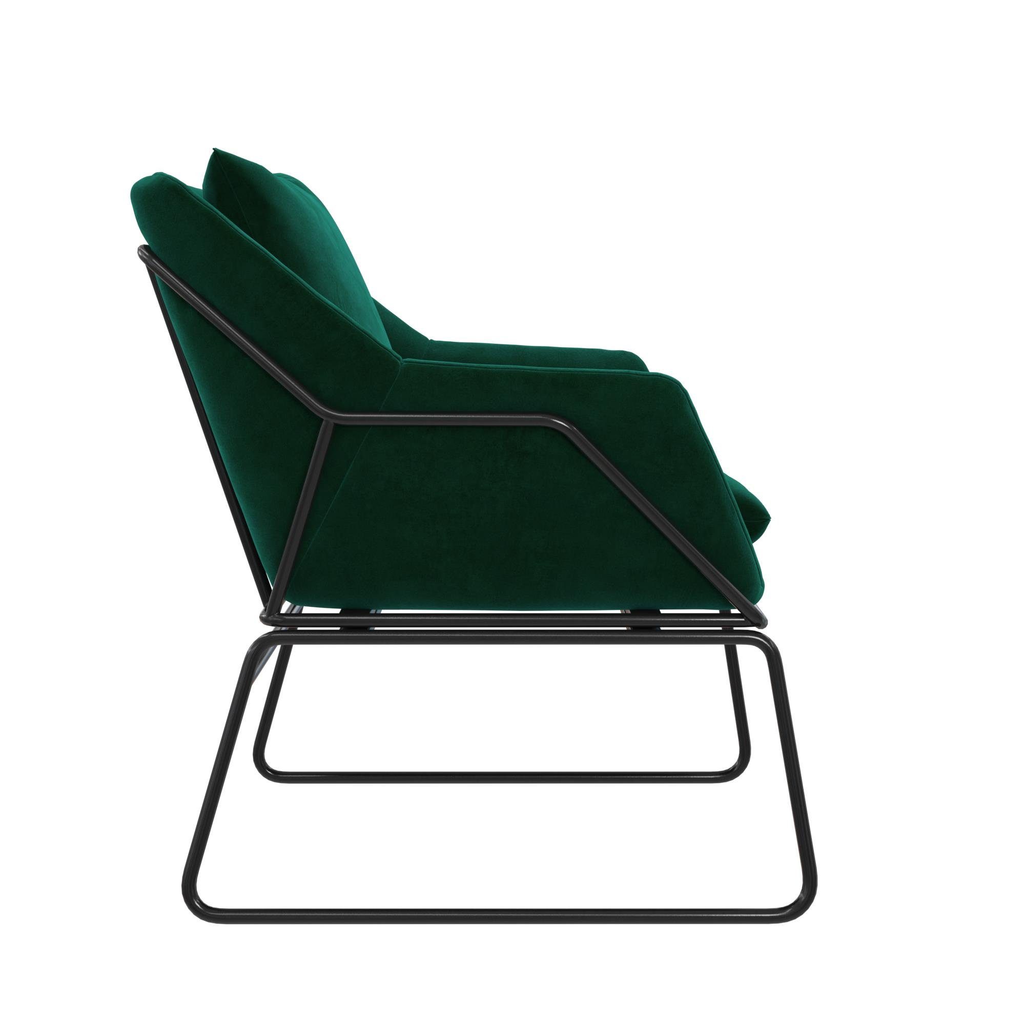 ca. grün Sessel loft24 cm (1-St), Samtoptik, Metallgestell, Avery in Sitzhöhe Bezug 45,5