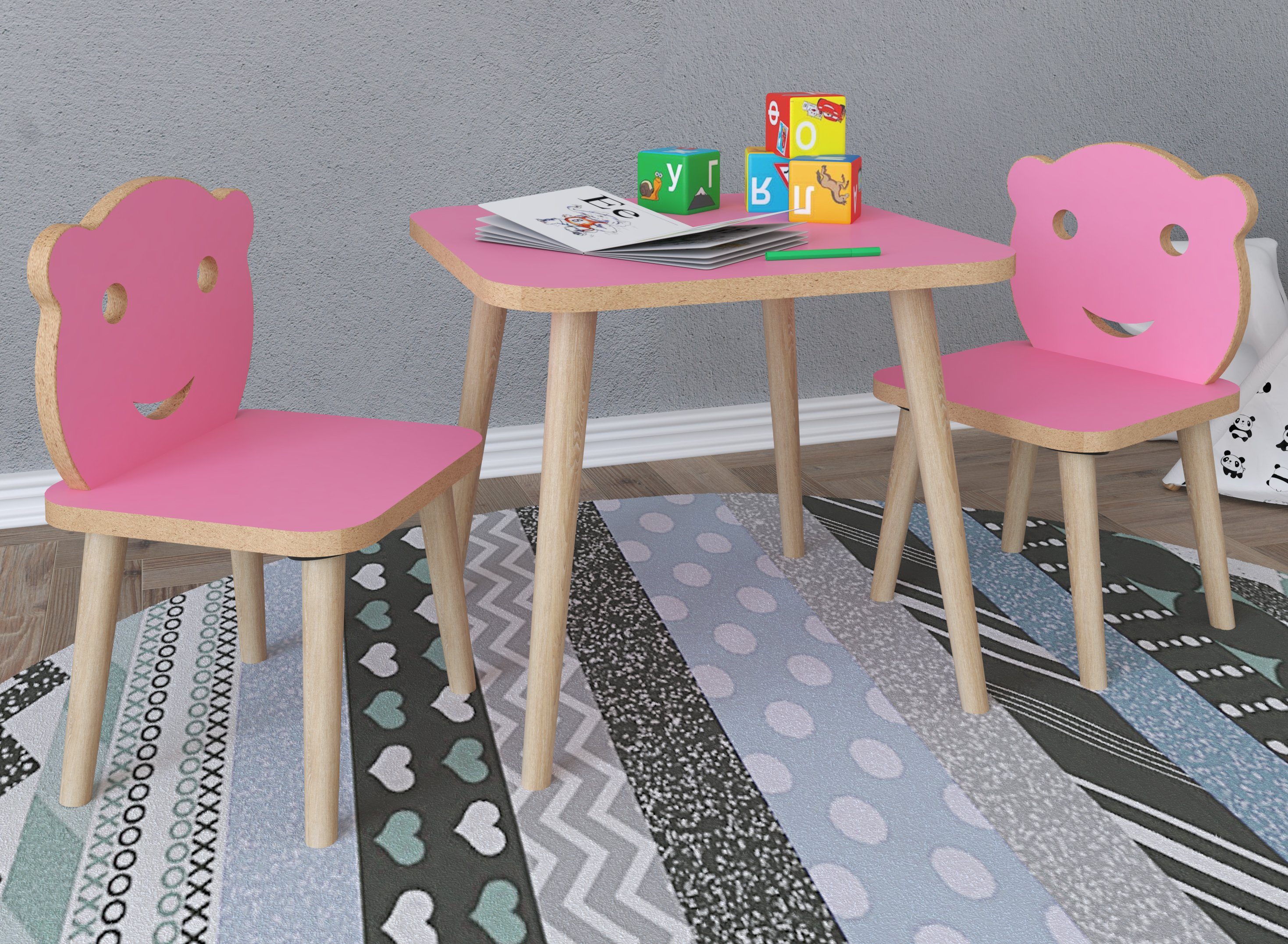 Kindermöbel 3tlg. Sitzgruppe Tisch Kinder Couchtisch VCM Stuhl Pink