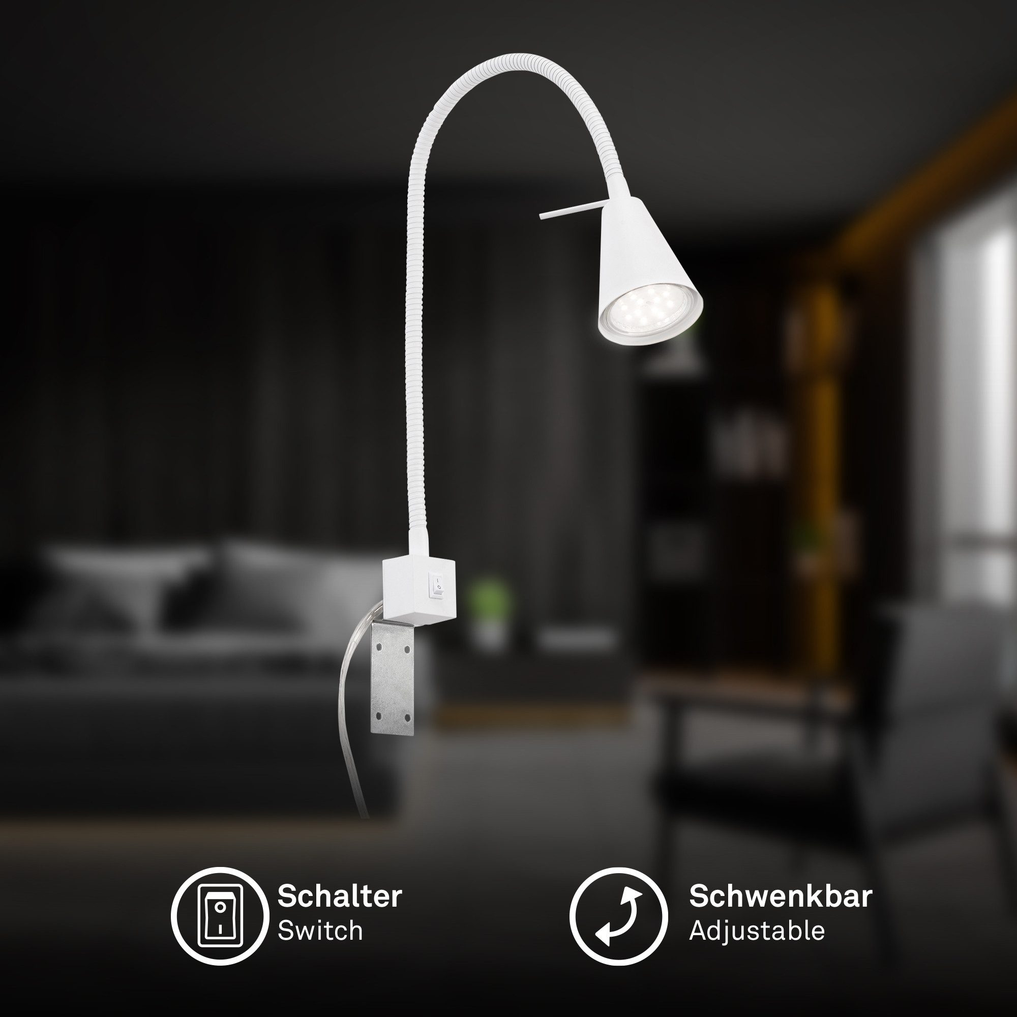 Briloner Leuchten Bettleuchte LED Wandleuchte Bett Schlafzimmer Tischleuchte GU10, Einzelpack, LED wechselbar, 2700K - Extra-Warmweiß, Wandlampe, 40,3x21,7cm, Matt-Nickel, 4,7W, GU10, Innen, Wohnzimmer