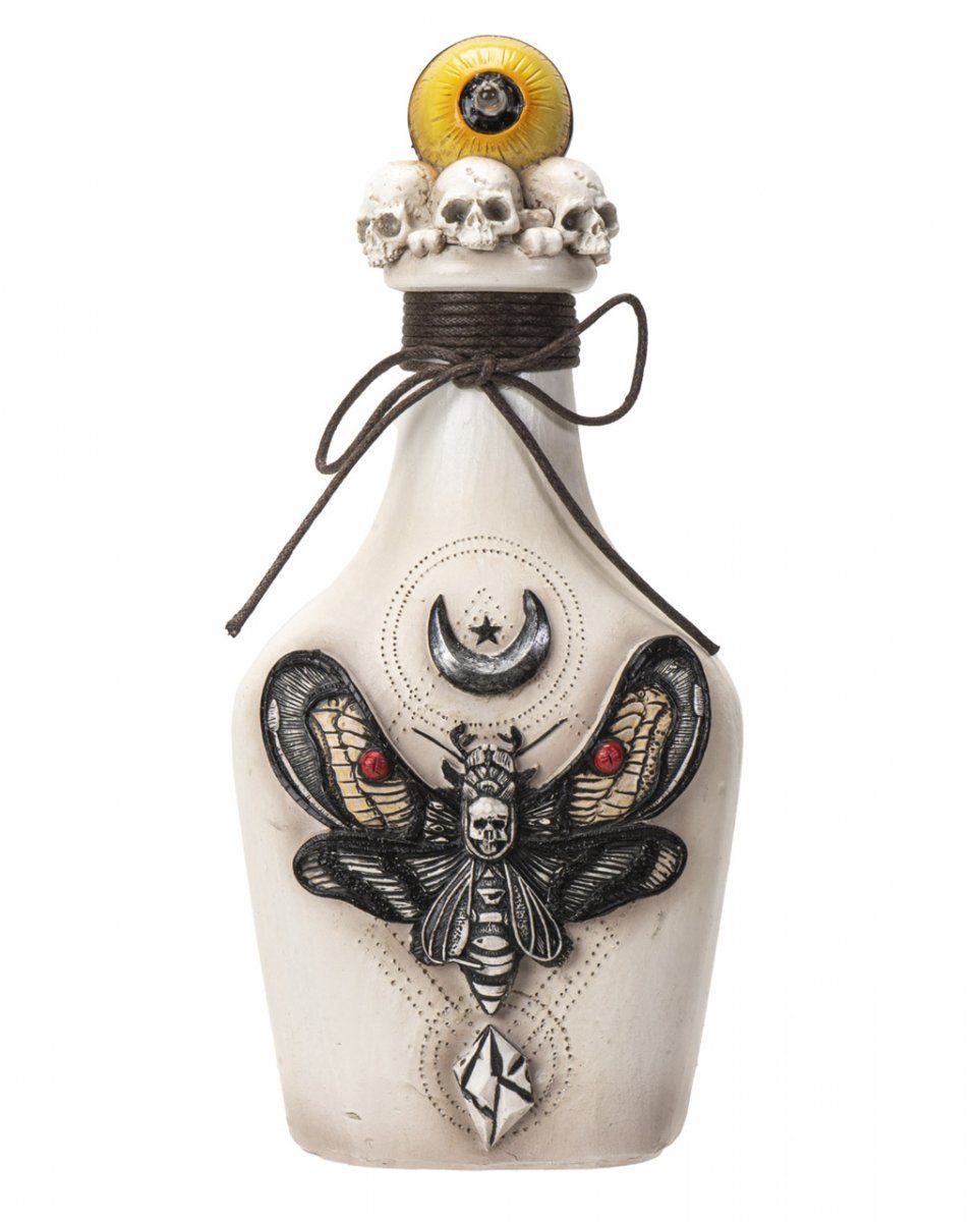 Dekofigur Weiße Giftflasche mit Totenkopf Motte & Augapfel 2