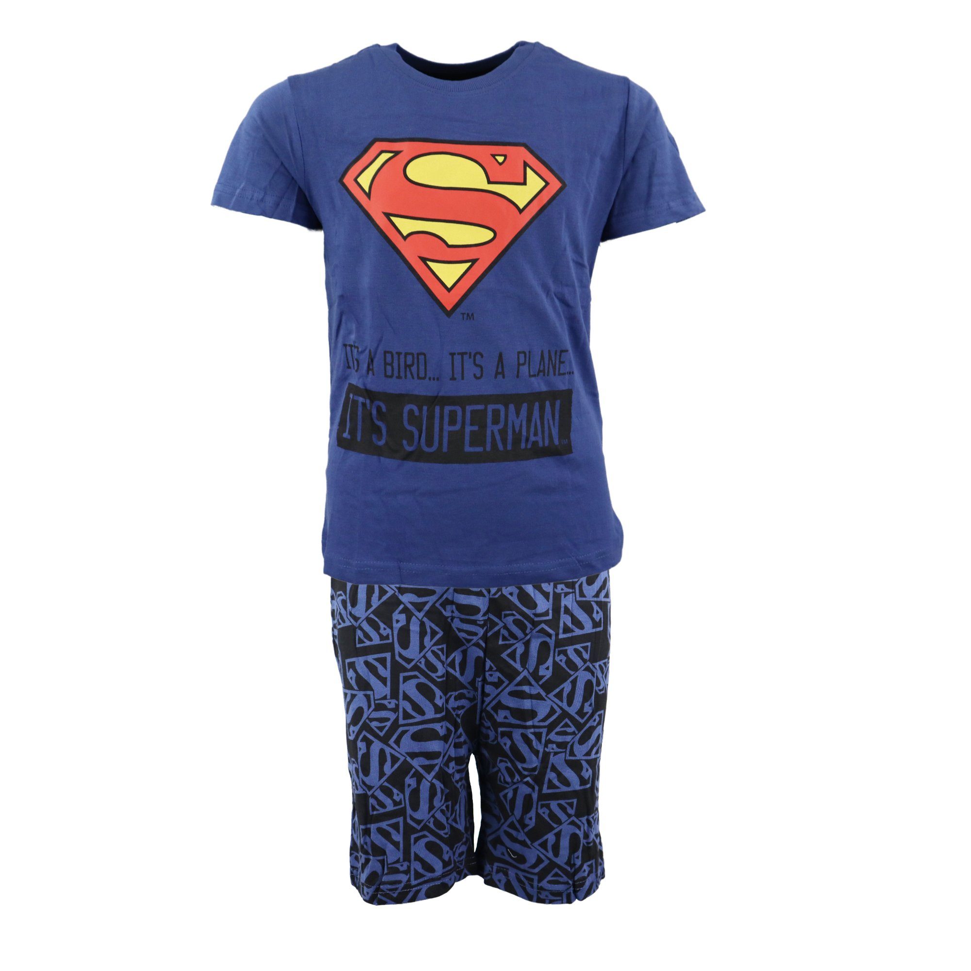 Comics 164 134 kurzarm DC Superman Comics Kinder Gr. Schlafanzug Pyjama bis Jugend Blau DC