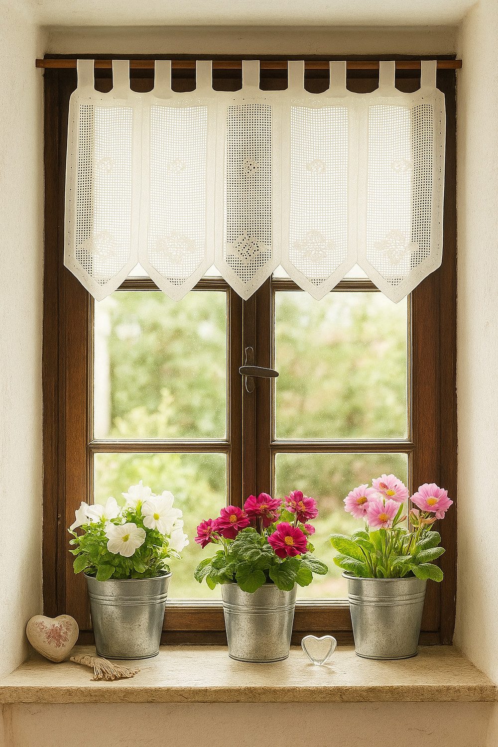 HOSSNER - ART OF HOME DECO Scheibengardine 45x125 cm (1 St), Schlaufen, blickdicht, Baumwolle, Vintage, Romantische Stickerei
