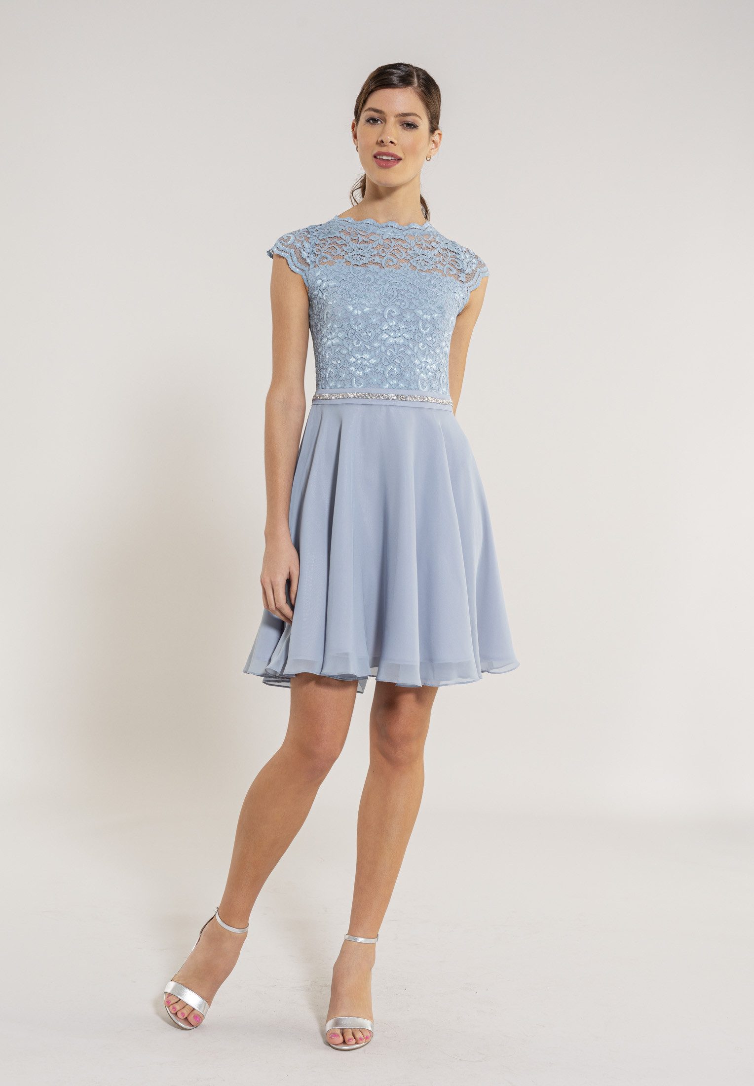 SWING Cocktailkleid - Cocktailkleid mit elastischem Spitzentop Glitzer Gürtel
