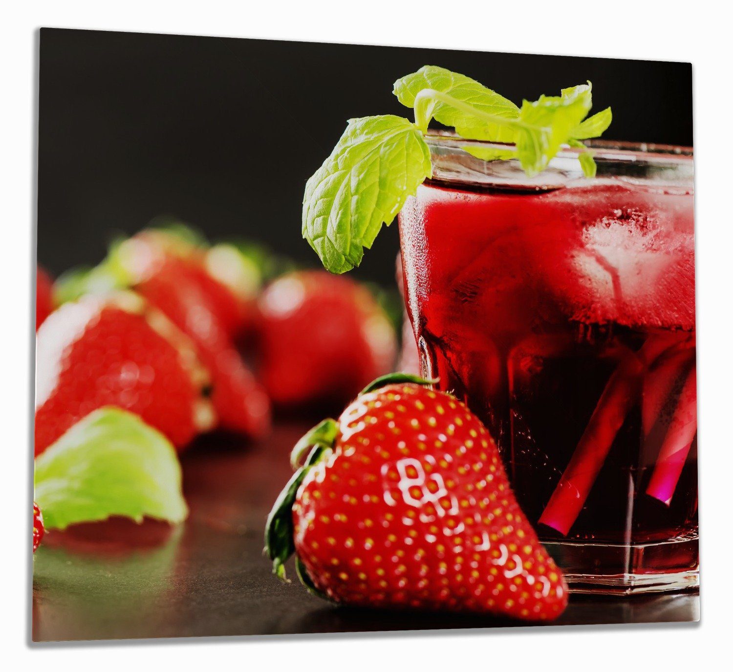 Wallario Herd-Abdeckplatte Erdbeer-Mojito - 5mm Erdbeeren, inkl. (Glasplatte, Noppen), tlg., 1 verschiedene Frische ESG-Sicherheitsglas, Größen