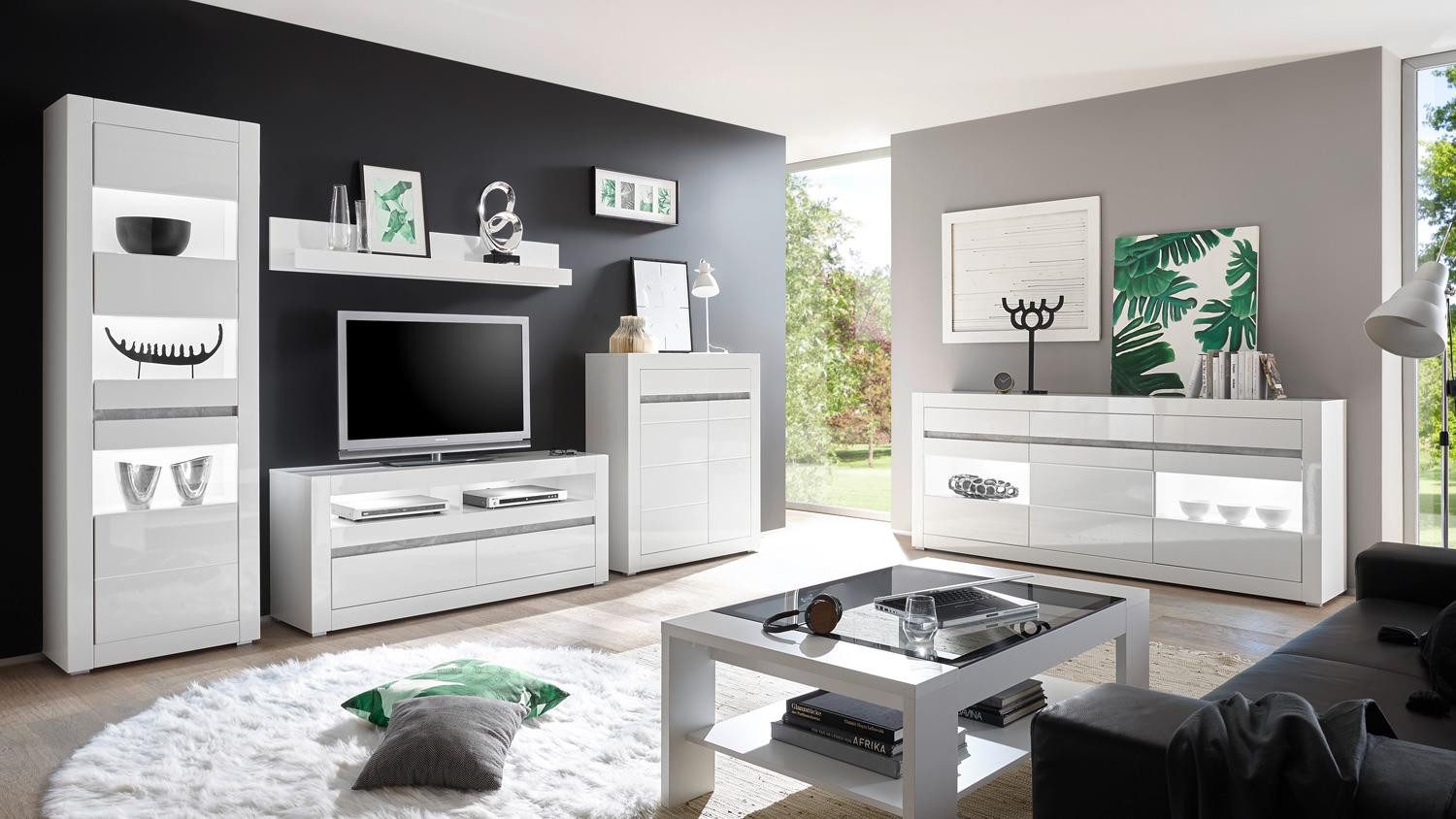 Möbel Akut Sideboard Sideboard Carat Kommode Anrichte in weiß Hochglanz 217 cm