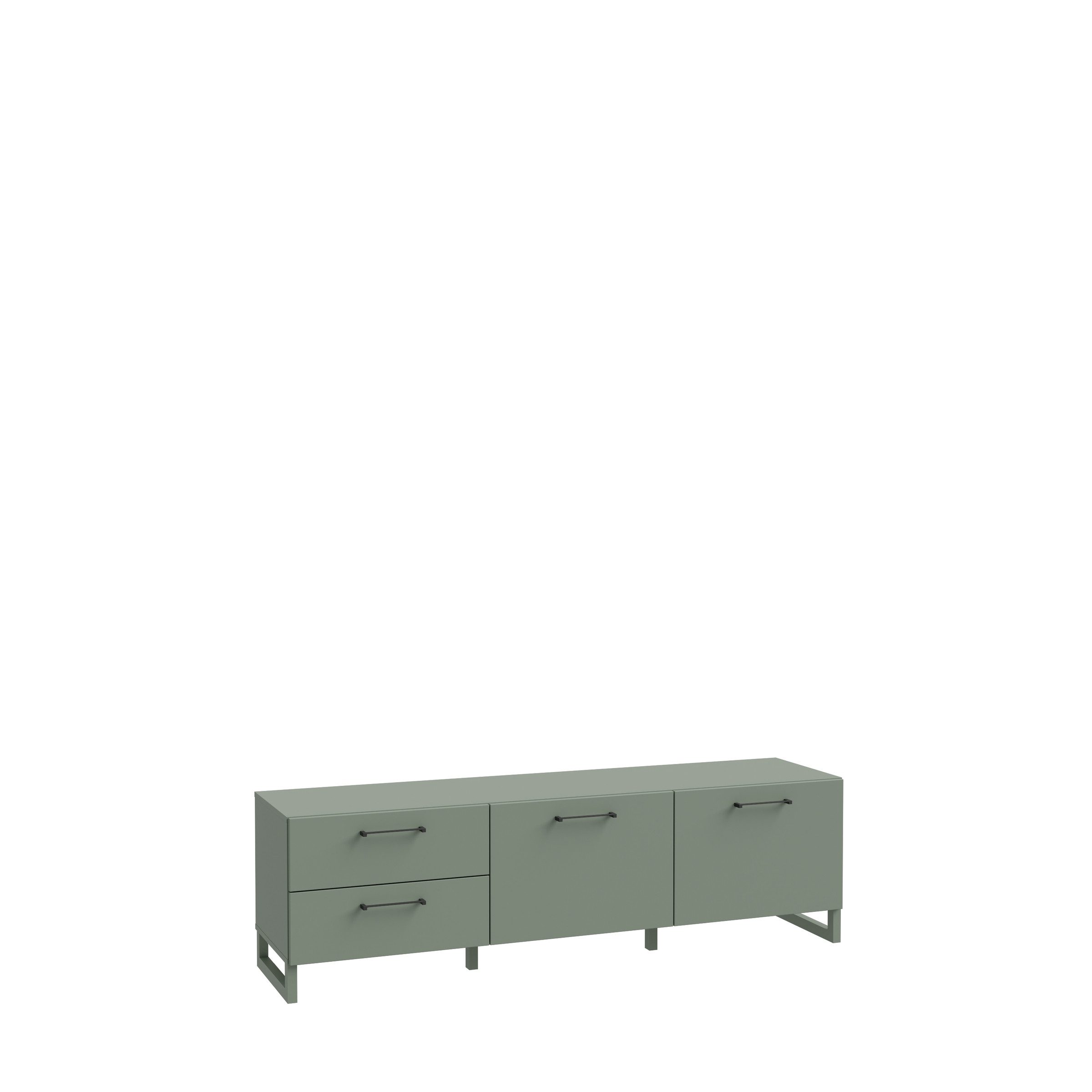 freiraum Lowboard SILBA, in Salbei (grün), 2 Türen, 2 Schubladen - 164,6x48,6x41,1cm (BxHxT)