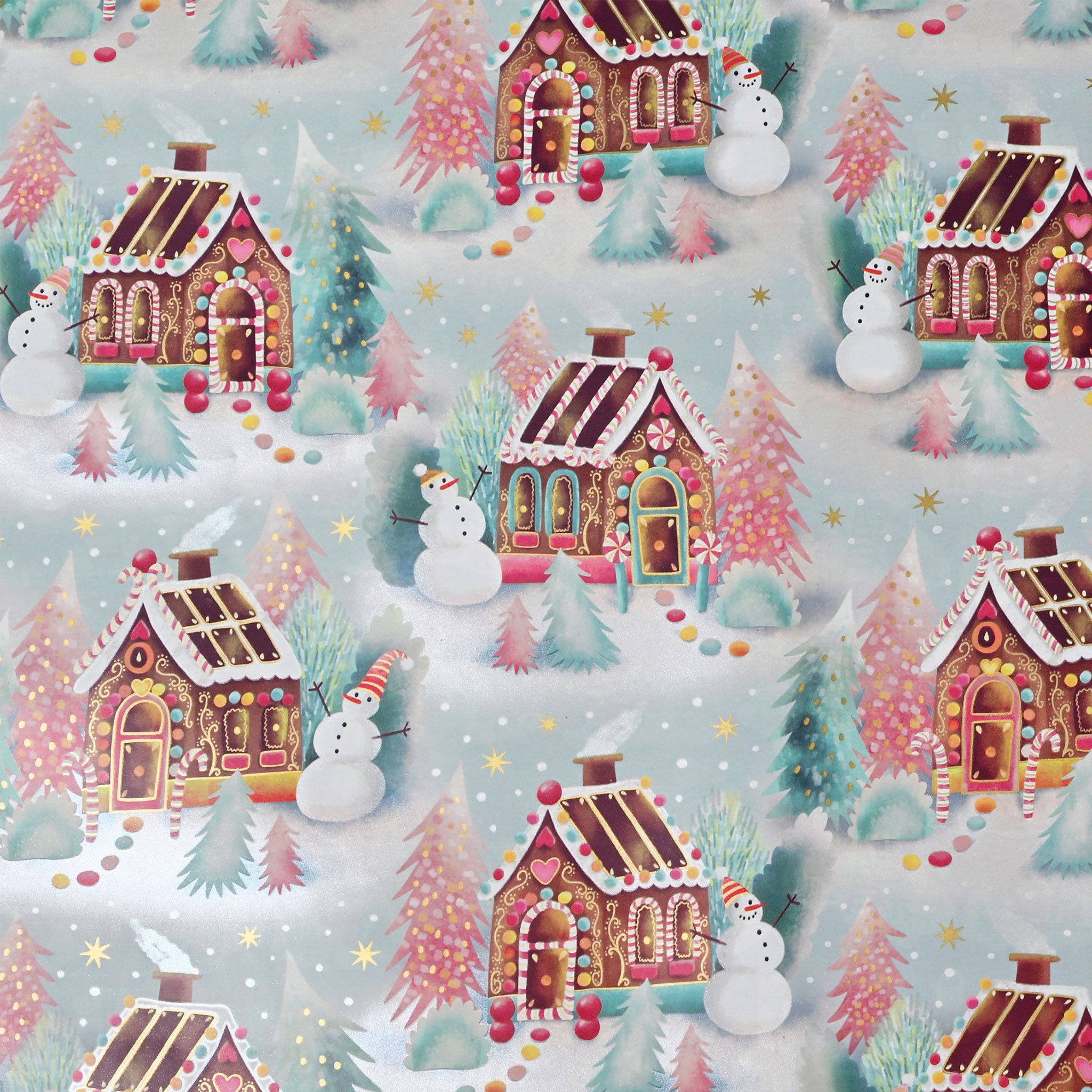 Star Geschenkpapier, Geschenkpapier Lebkuchenhaus & Schneemann 70cm x 2m Rolle Türkis