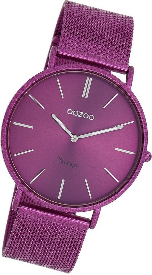 OOZOO rundes Armbanduhr groß Damen Gehäuse, Vintage (ca. Oozoo Analog, 40mm) lila, Damenuhr Quarzuhr Edelstahlarmband