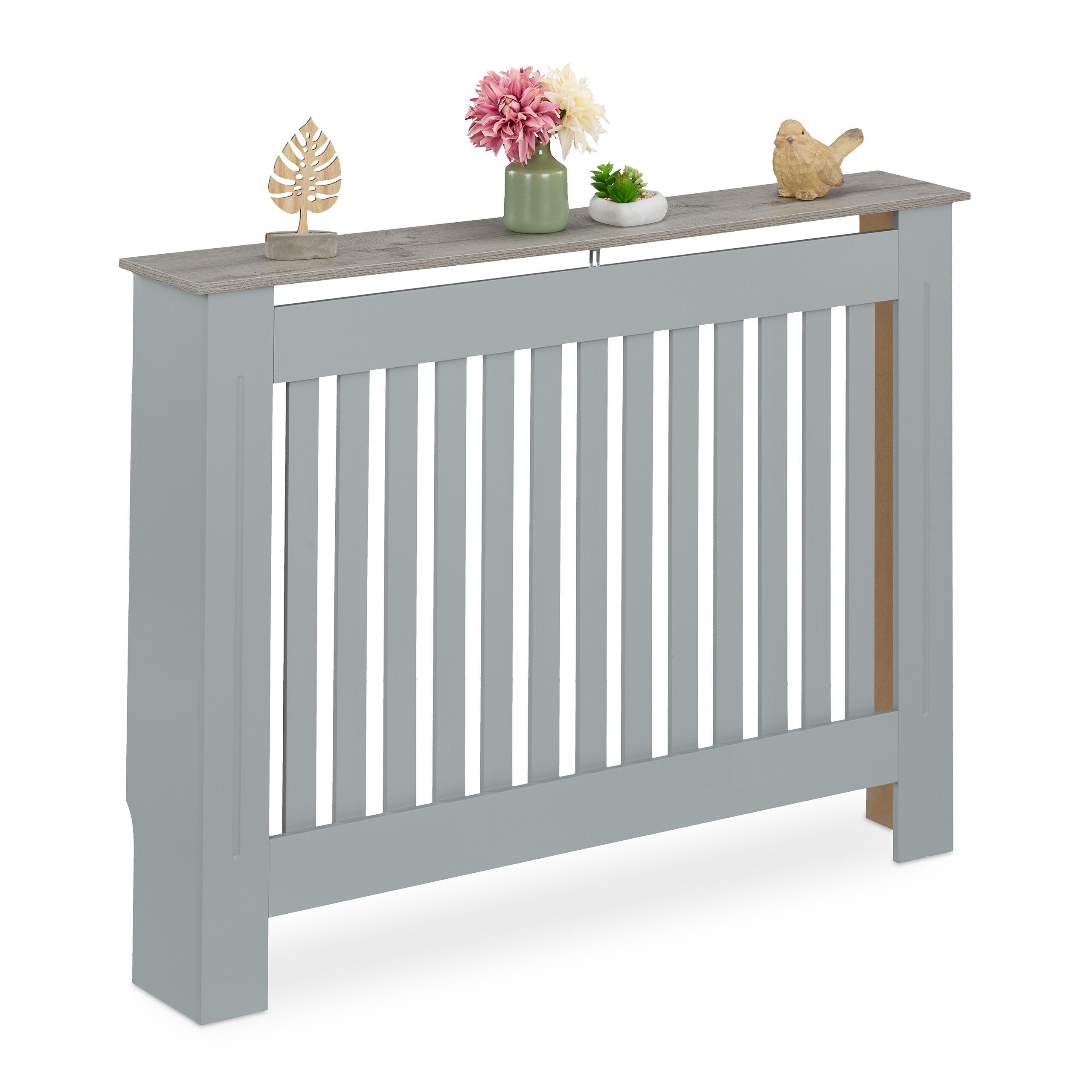 relaxdays Heizungsverkleidung Heizkörperverkleidung m. Holzoptikablage, gra günstig online kaufen