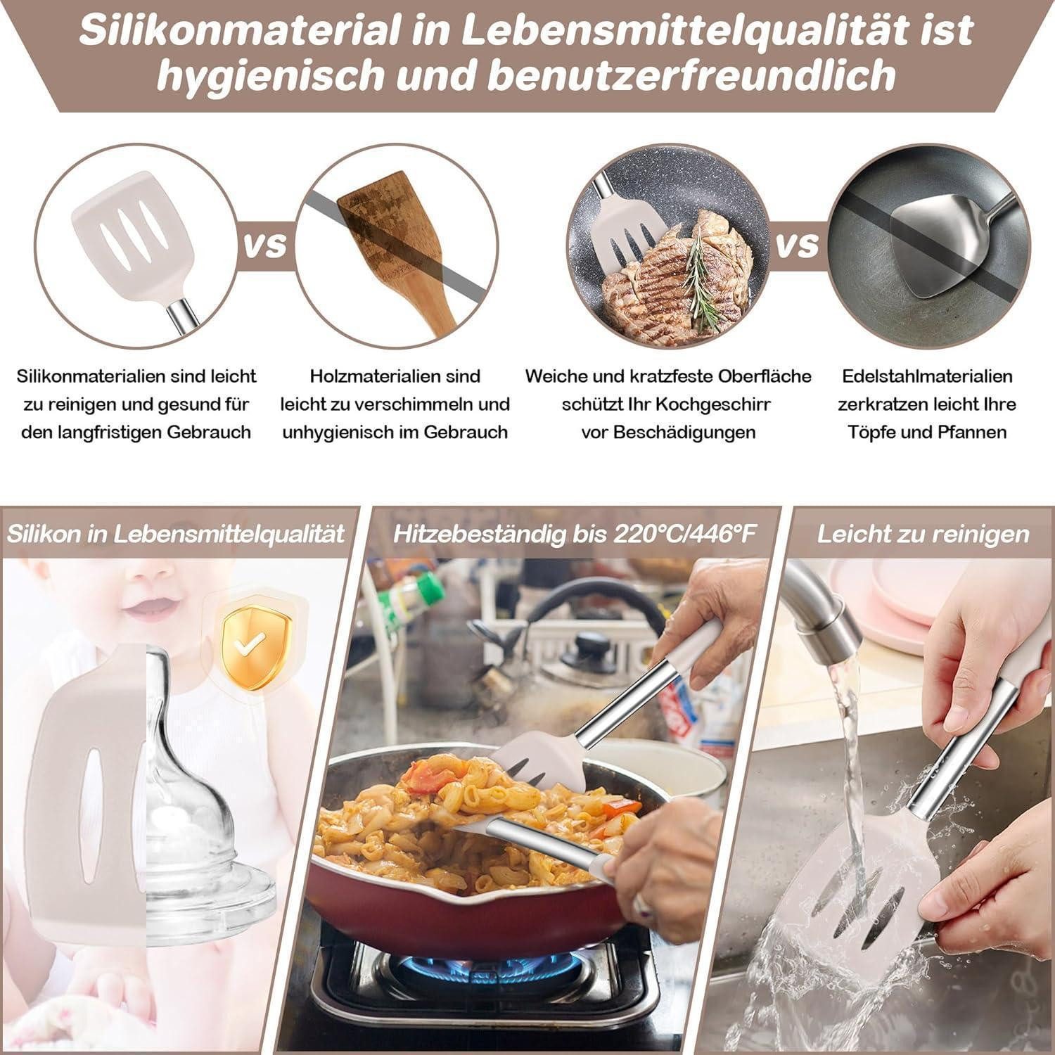 LuxusKollektion Kochbesteck-Set Küchenhelfer Set Silikon Kochutensilien 6-teilig Edelstahlgriff
