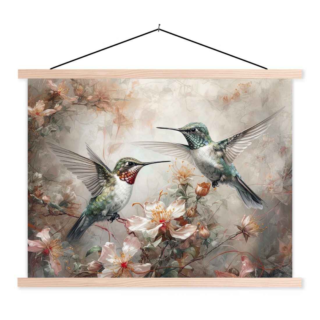 Poster Kolibri - Vögel - Blumen - Pflanzen