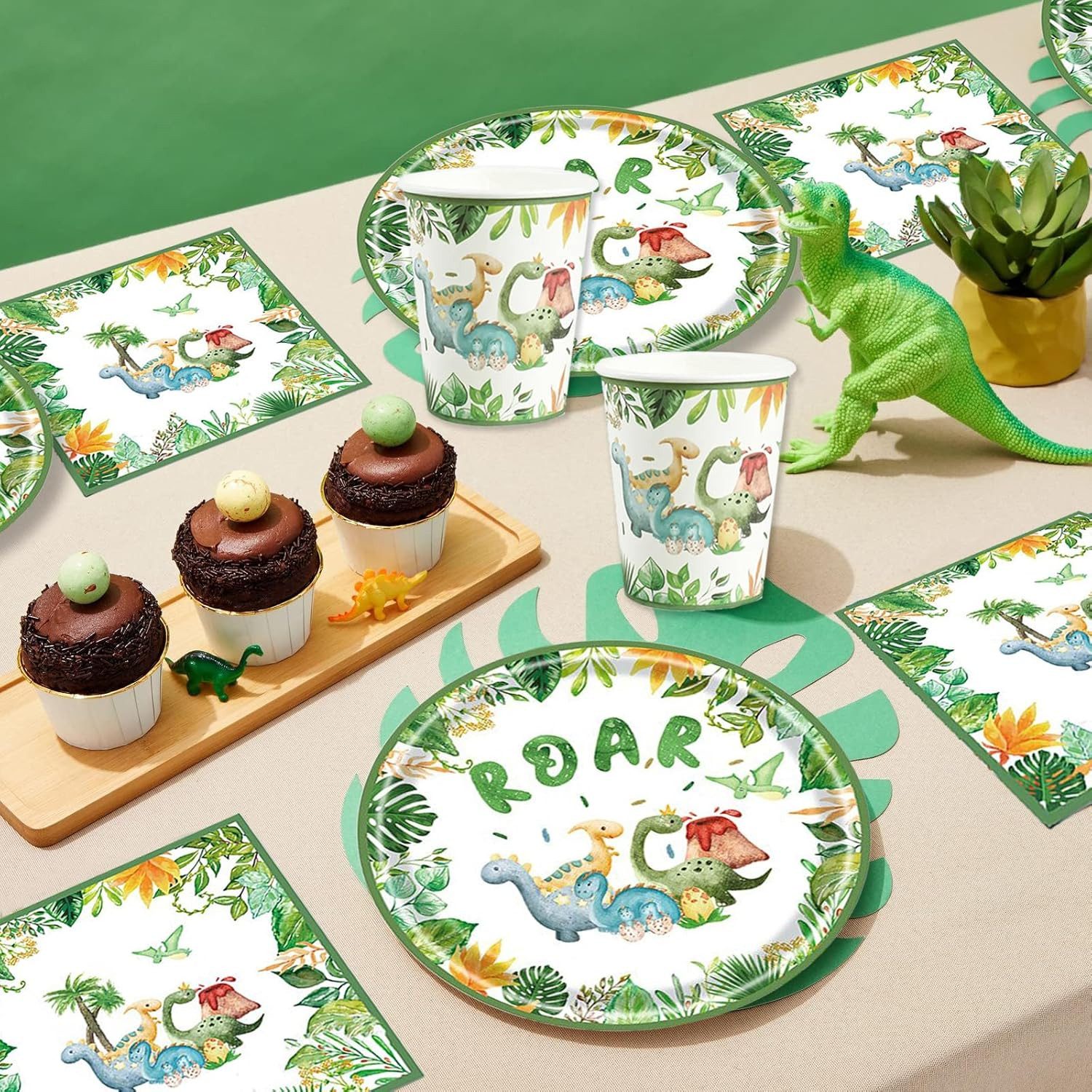 FELIXLEO Einweggeschirr-Set Bikasun Dinosaurier Geburtstag Geschirr Set 20 Gäste Pappteller (1-tlg) – Bild 4 von 5