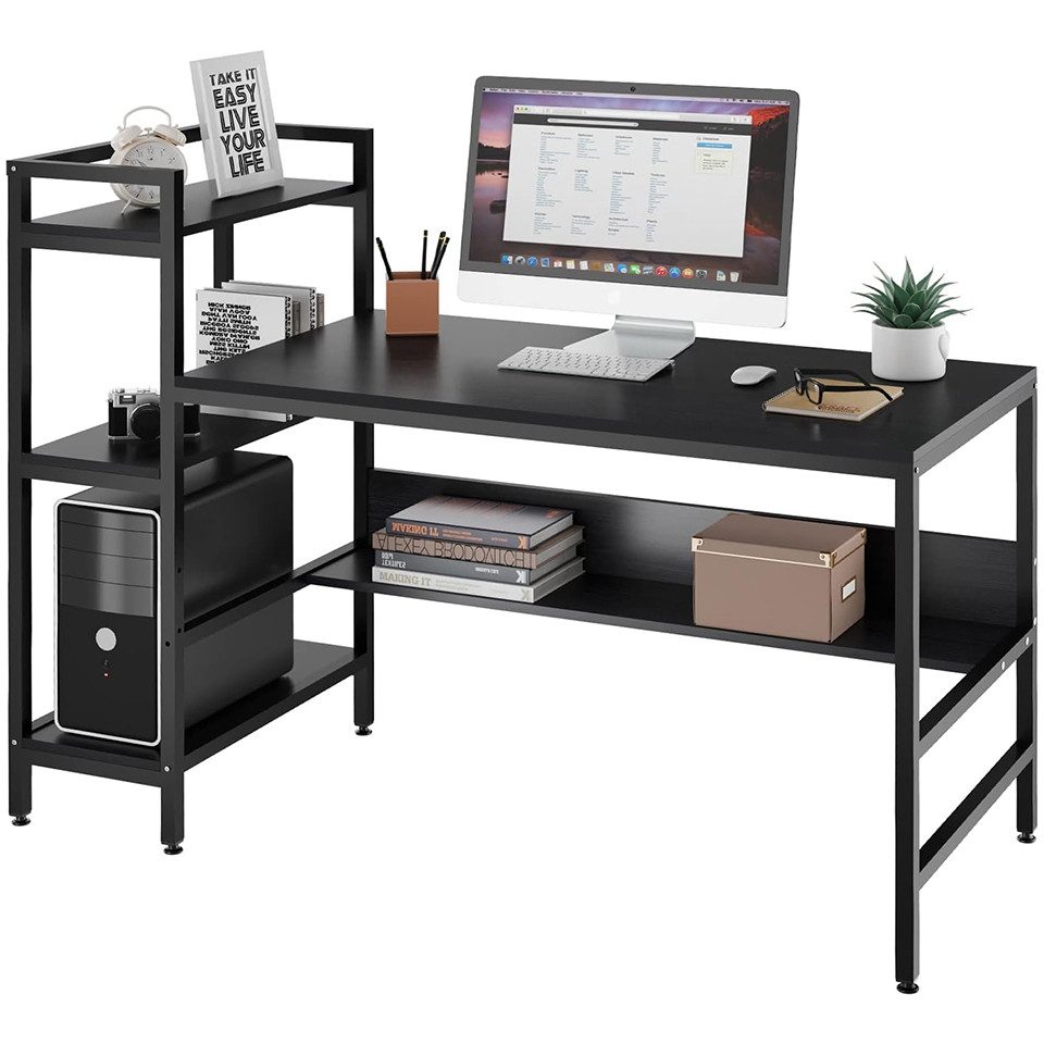 Computertisch Holz Schreibtisch mit Ablage, PC-Tisch Officetisch für Home Office