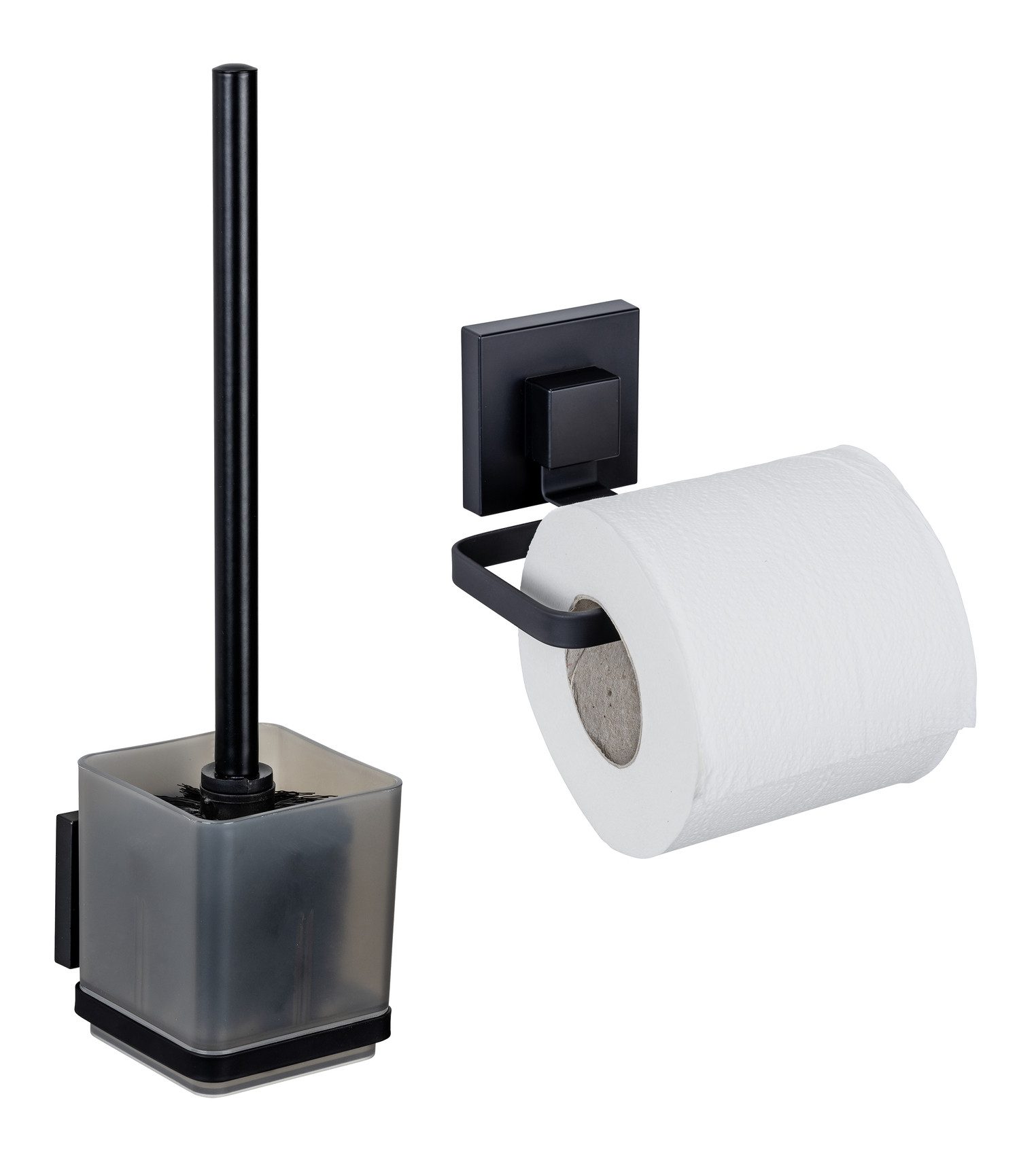 WENKO WC-Garnitur Vacuum-Loc® Quadro, WC-Bürstenhalter & Toilettenpapierhalter, Wandmontage ohne Bohren