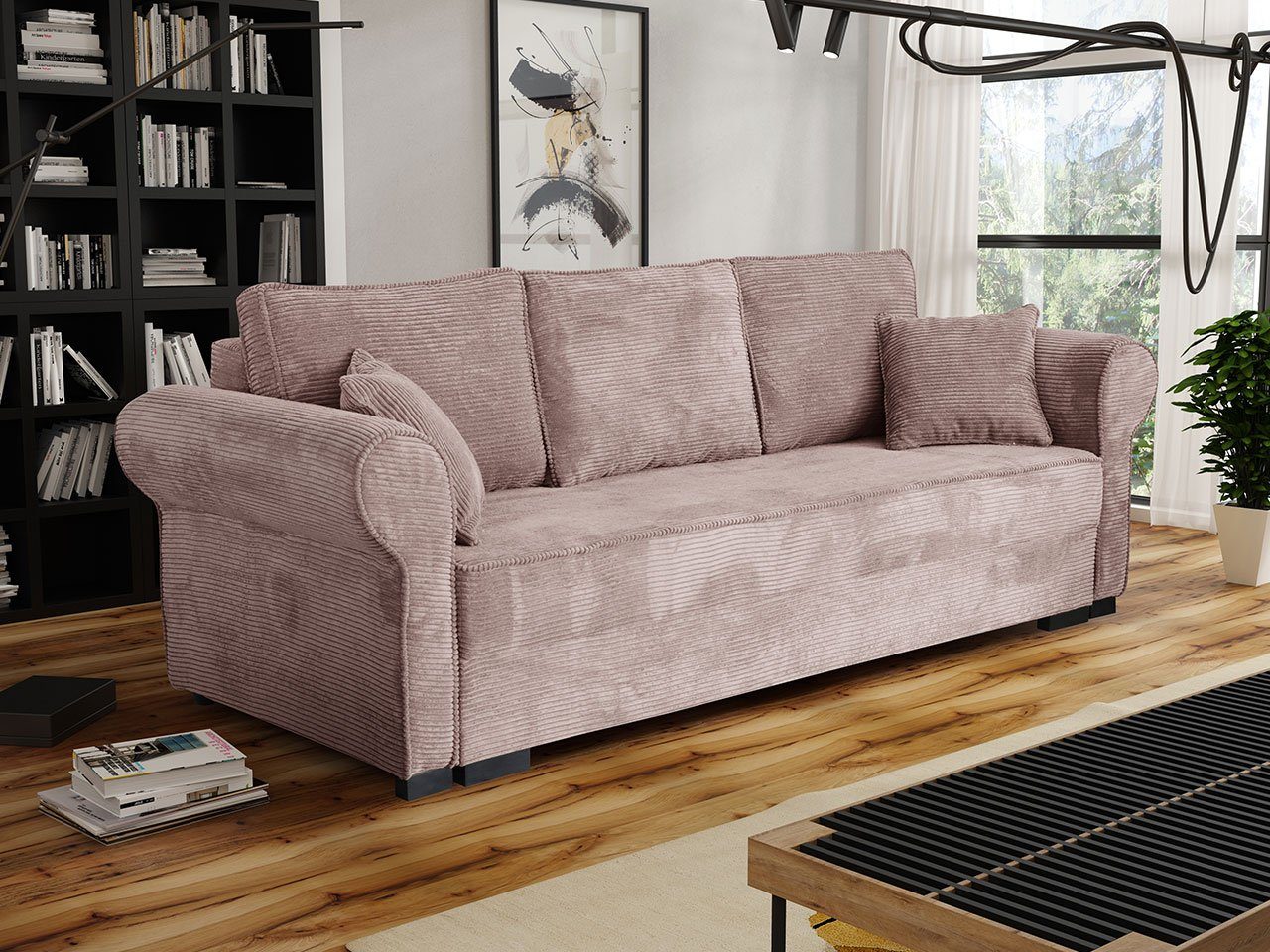 Sofa, Schlafsofa mit Schlaffunktion Sitzer Set Olimpia Kissen Freistehendes MIRJAN24 145 Polstersofa, 3 Cord, Bettkasten, Poso und