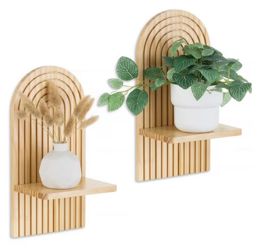POPOLIC Wandregal 2 Stück Holz Boho Wanddeko Holzregal Wand, Robustes Boho Regal, Holzfarbe 2-tlg., Wall Decoration Elegante Deko für Wohnzimmer Schlafzimmer Kinderzimmer
