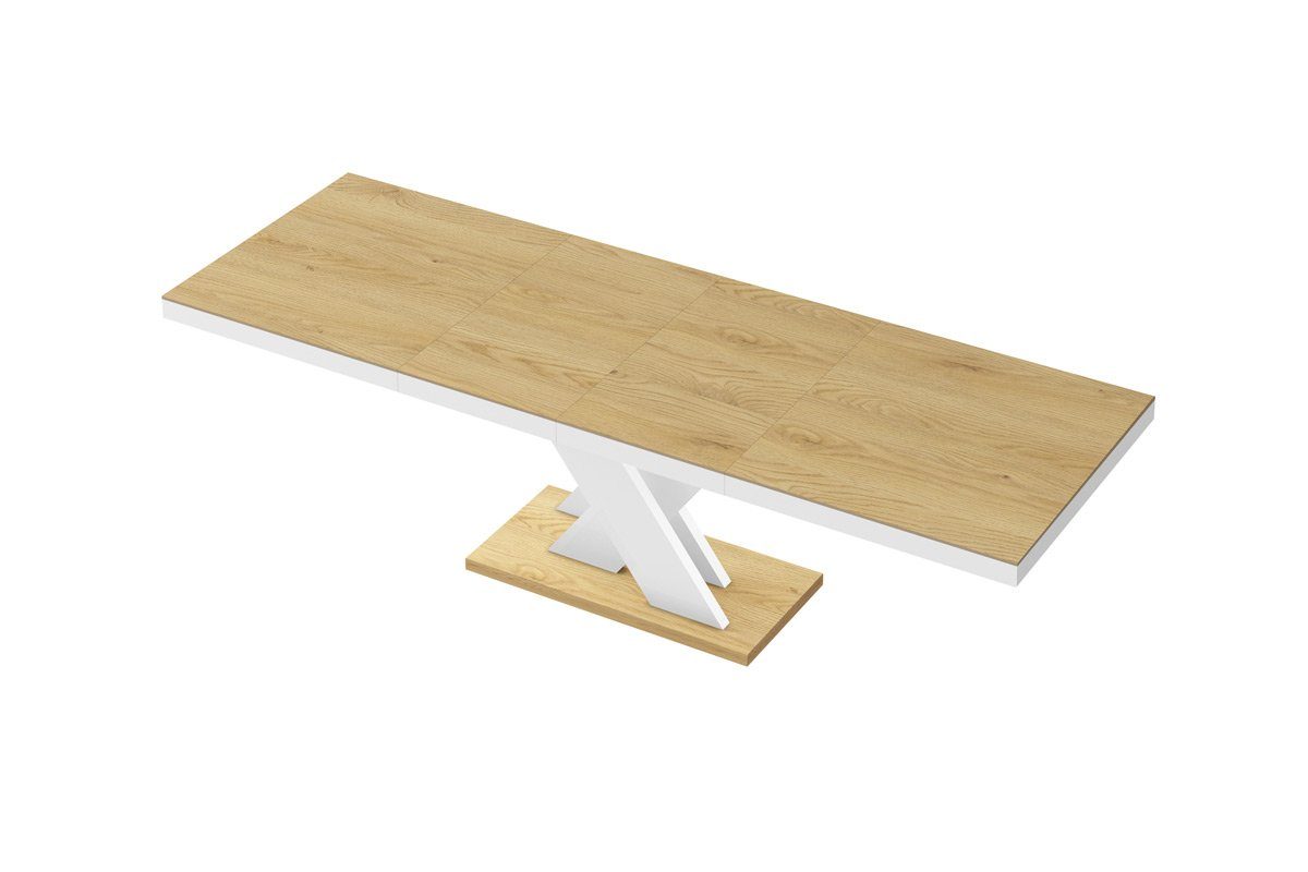 designimpex Esstisch Design - Tisch HEN-111 Hochglanz ausziehbar Weiß 160-256cm Natur Eiche