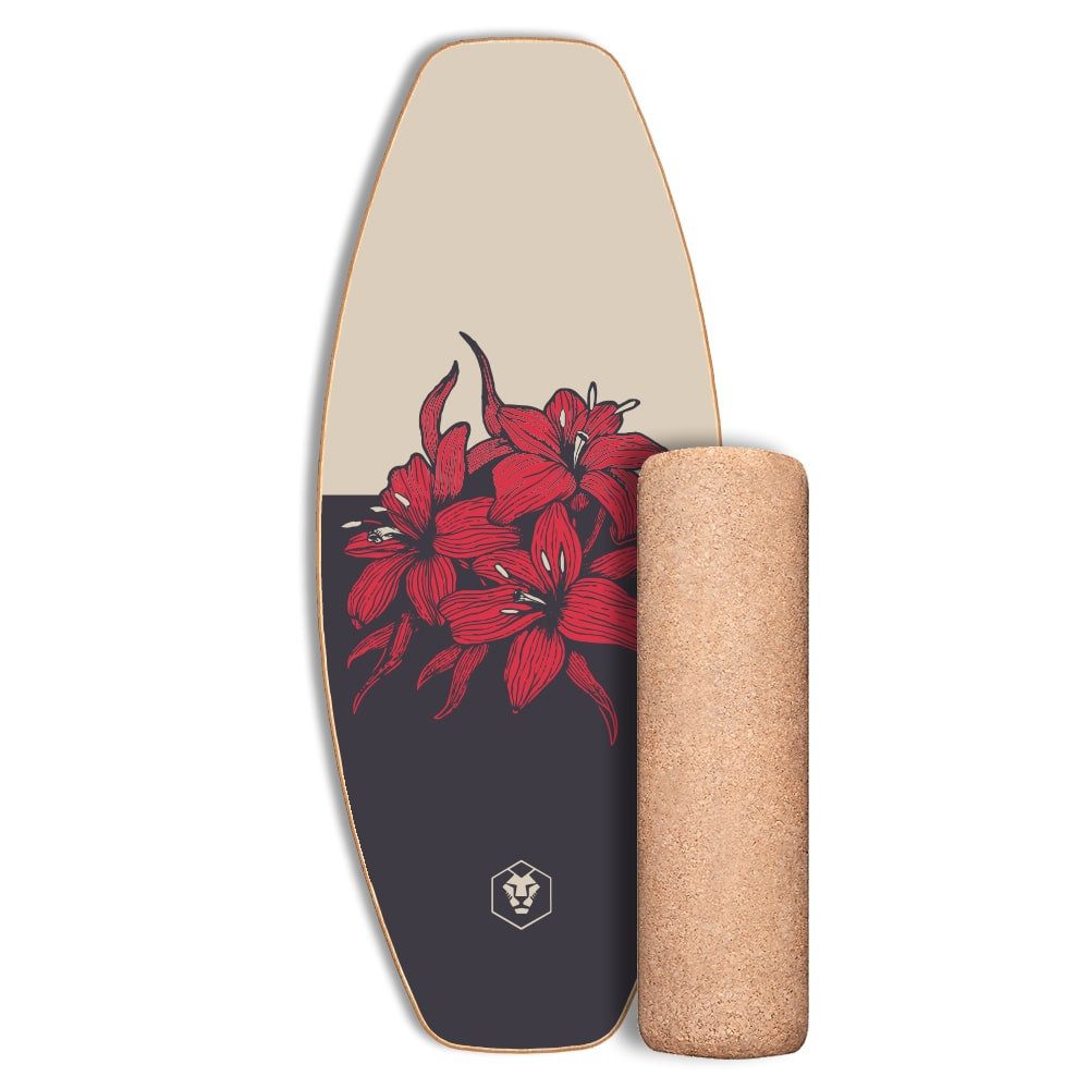 Daffy Boards Balanceboard Allrounder Set mit Korkrolle - Design: Hibiskus
