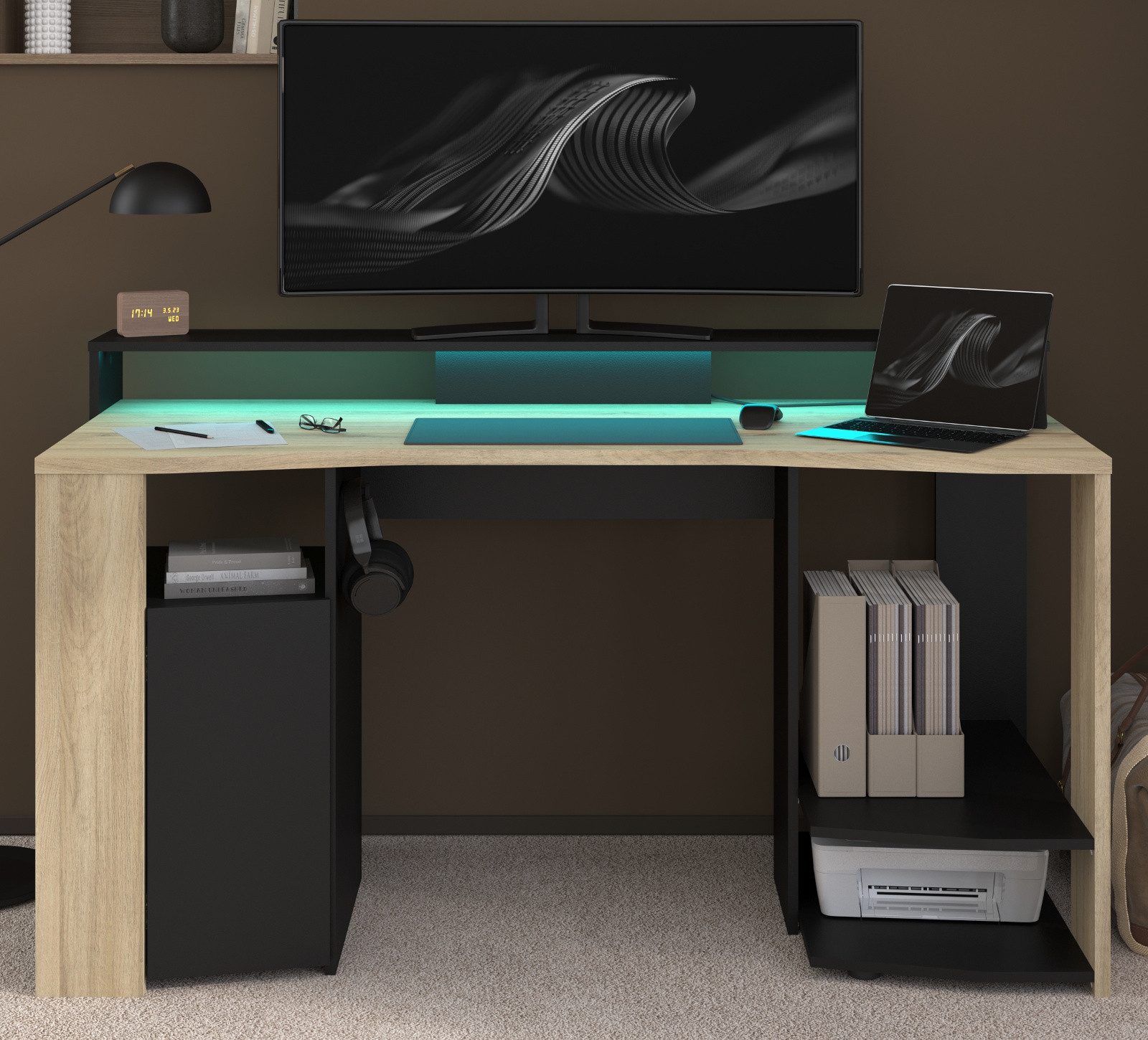Parisot Schreibtisch Meta (Gaming Computertisch, 152 x 62 cm), inklusive LED Beleuchtung mit Fernbedienung
