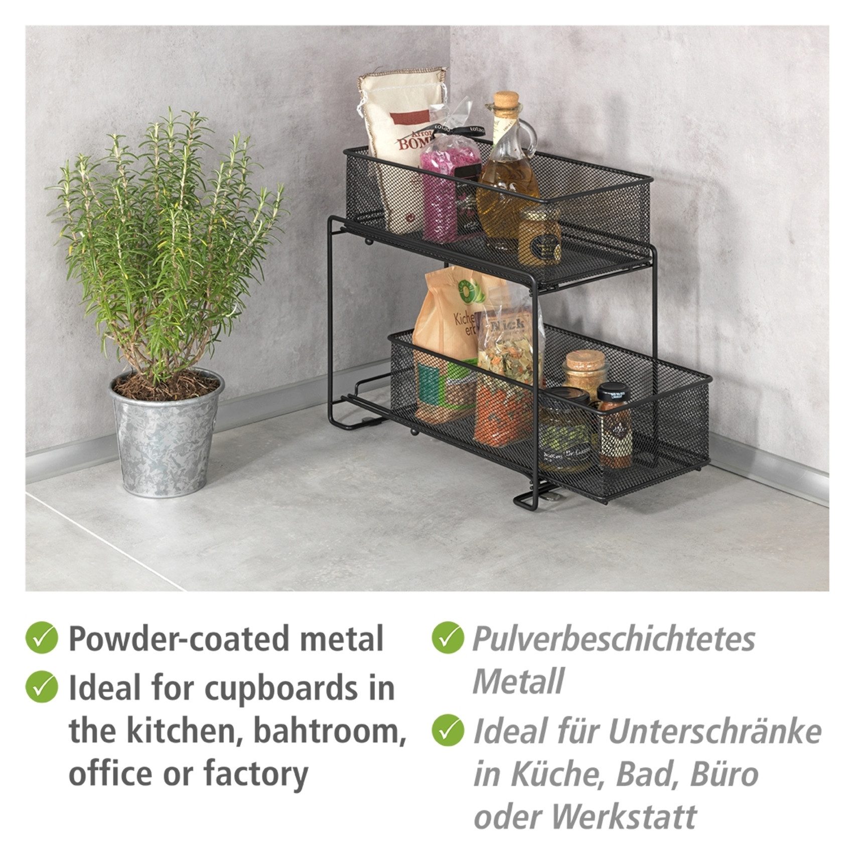 WENKO Auszug Modell Gioma, Schubladenregal, Organizer mit 2 Etagen, für Unterschränke & Regale