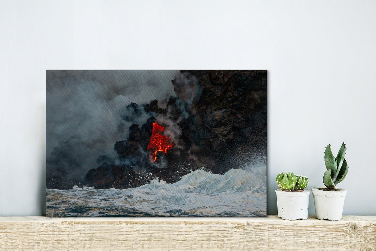 Wandbild OneMillionCanvasses® Lavaströme 30x20 Leinwandbilder, Aufhängefertig, cm Kilauea, (1 Vulkans Glühende des Leinwandbild St), Wanddeko,