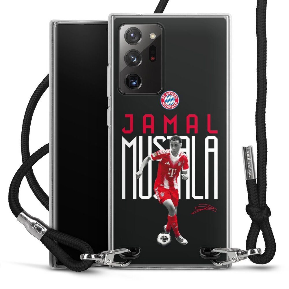 DeinDesign Handyhülle FC Bayern München Jamal Musiala Offizielles Lizenzprodukt, Samsung Galaxy Note 20 Ultra Handykette Hülle mit Band Cover mit Kette