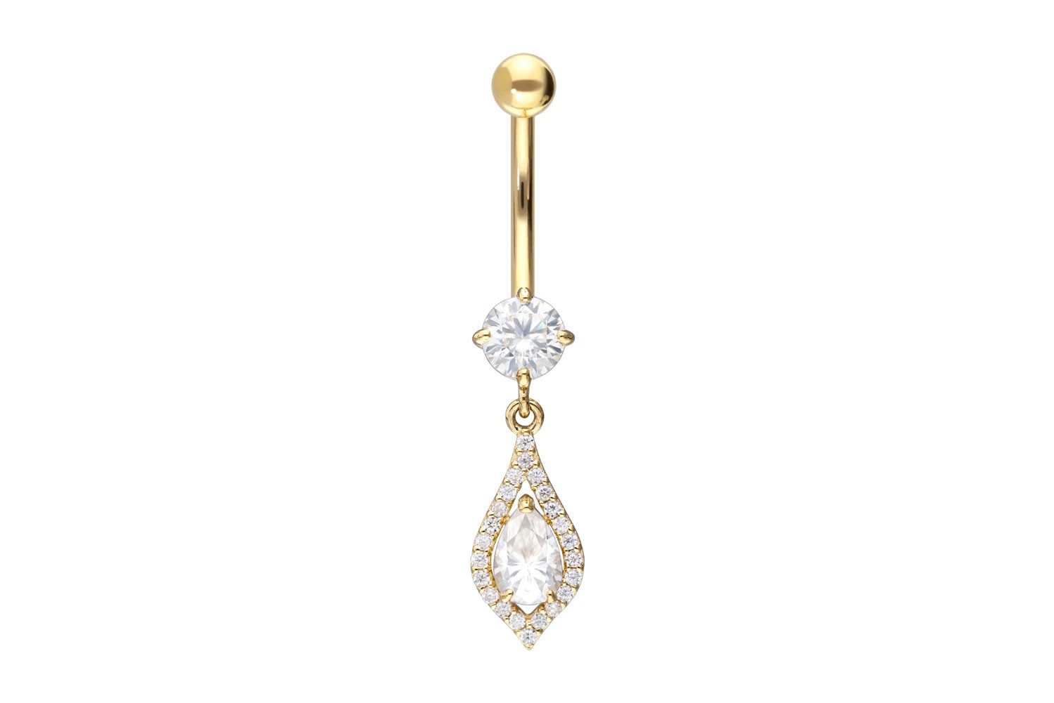 Bauchnabelpiercing 18 Karat Gold Bananabell MOISSANIT-TROPFEN