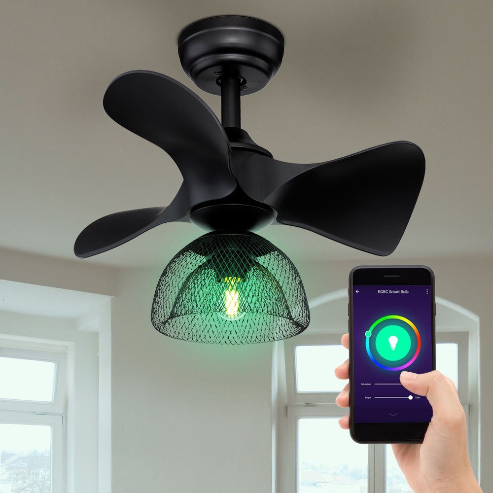 etc-shop Deckenventilator, Smart Decken Ventilator Leuchte Gitter Vor-Rücklauf Lampe dimmbar App
