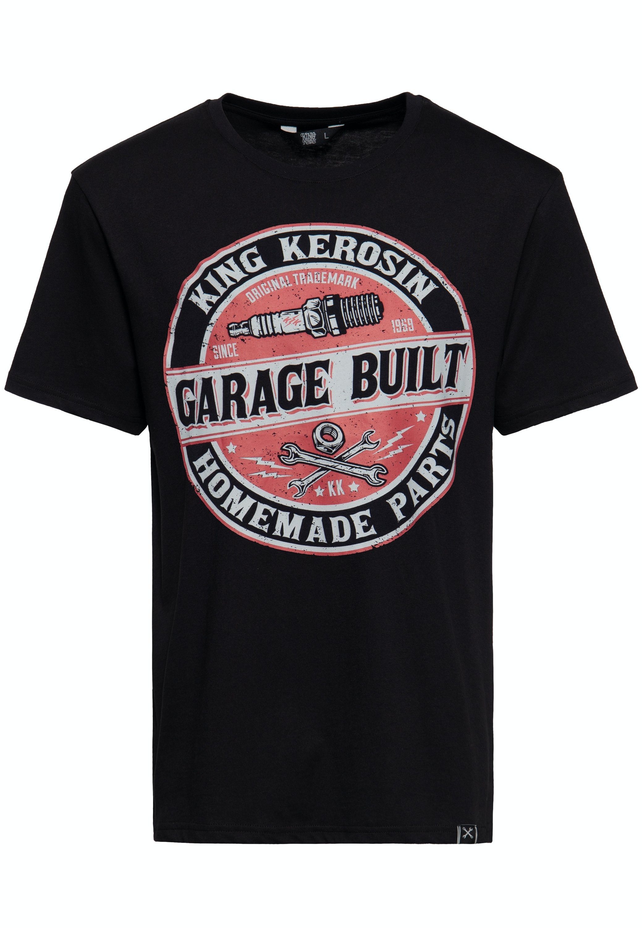 T-Shirt Workerstyle mit im KingKerosin Built Frontprint Garage
