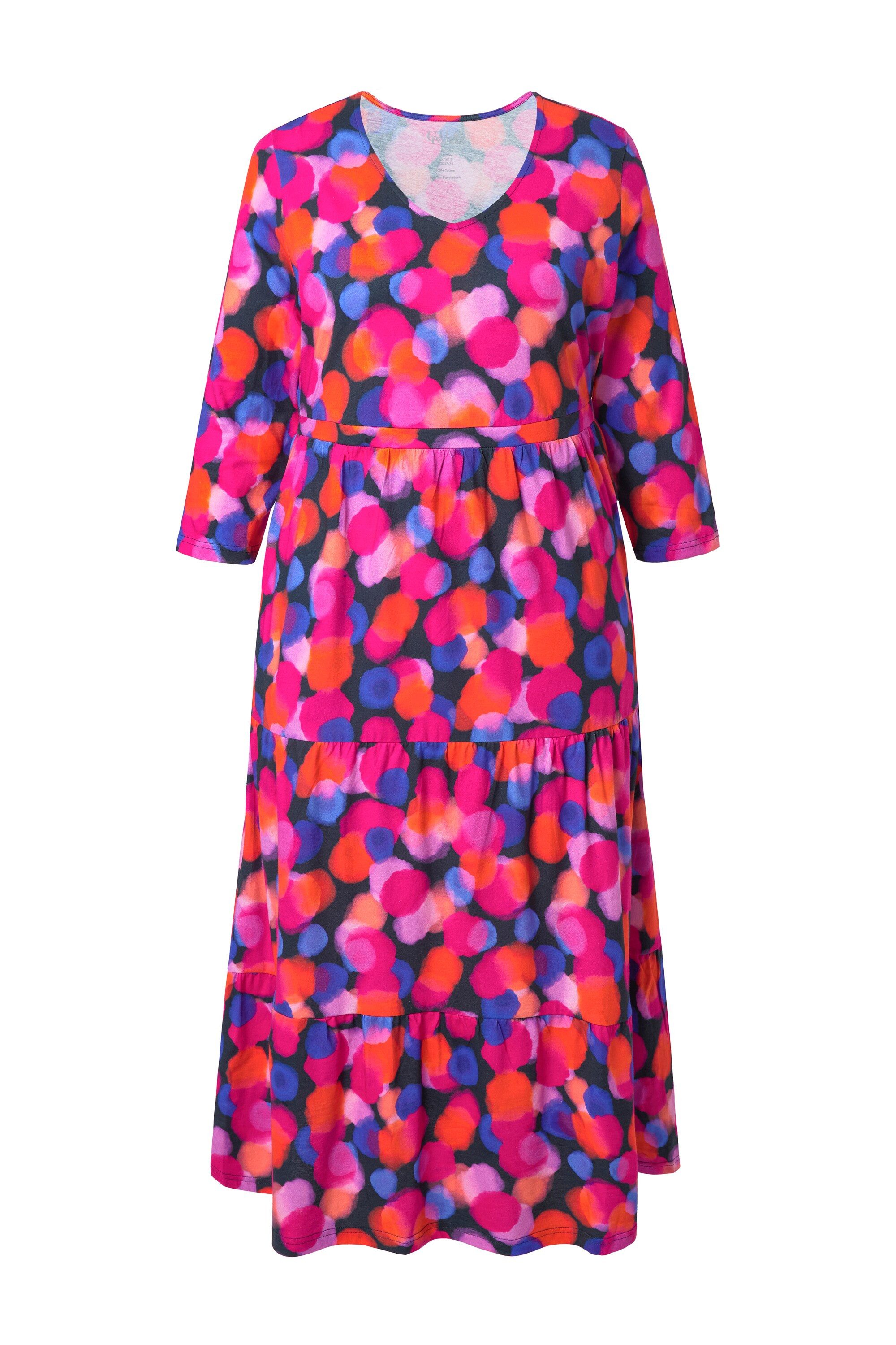 Ulla Popken Maxikleid Maxikleid Punkte A-Linie V-Ausschnitt 3/4-Arm