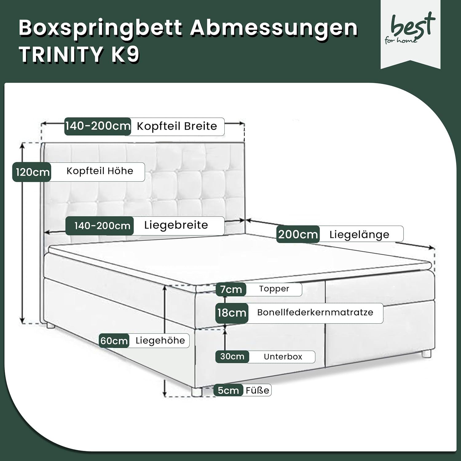 Best for Home Boxspringbett mit Bettkasten Trinity K-9 Bonellfederkern inkl günstig online kaufen