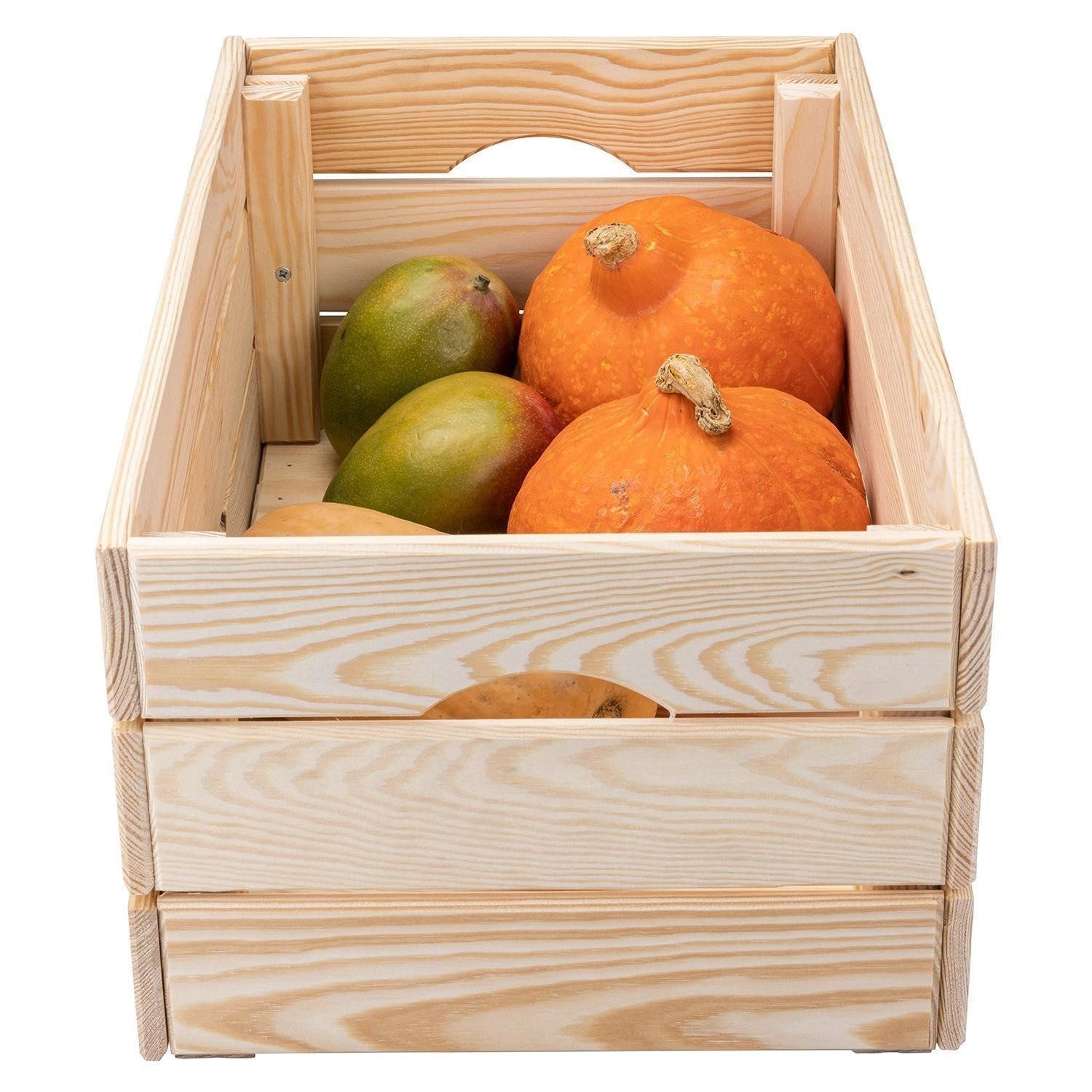 Inter Link Holzkiste VALLONI, Braun, Kiefernholz massiv, Stapelbar, (1 St), mit Griffen, B 52 x H 24 x T 32 cm