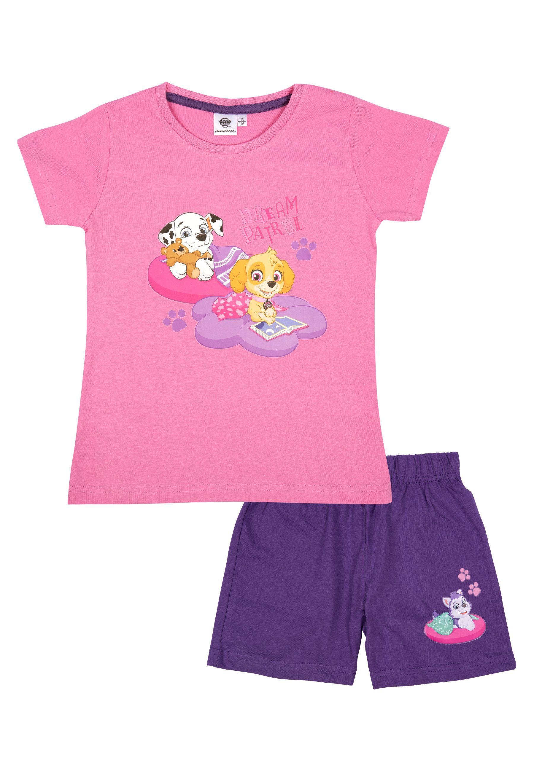United Labels® Schlafanzug Paw Patrol Schlafanzug für Mädchen - Pyjama Set Kurzarm Rosa/Lila