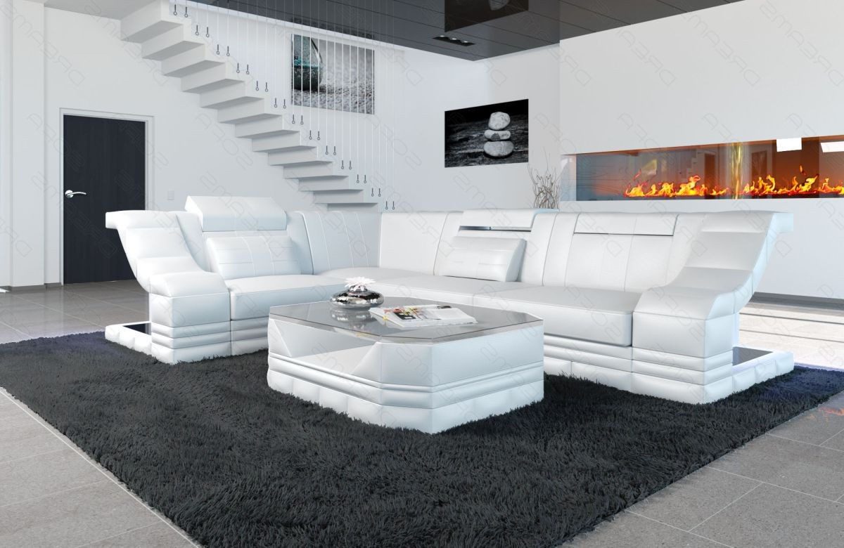Sofa Dreams Ecksofa Ledersofa Bianchi L Form Mini, Designersofa, Sofa mit Beleuchtung und USB