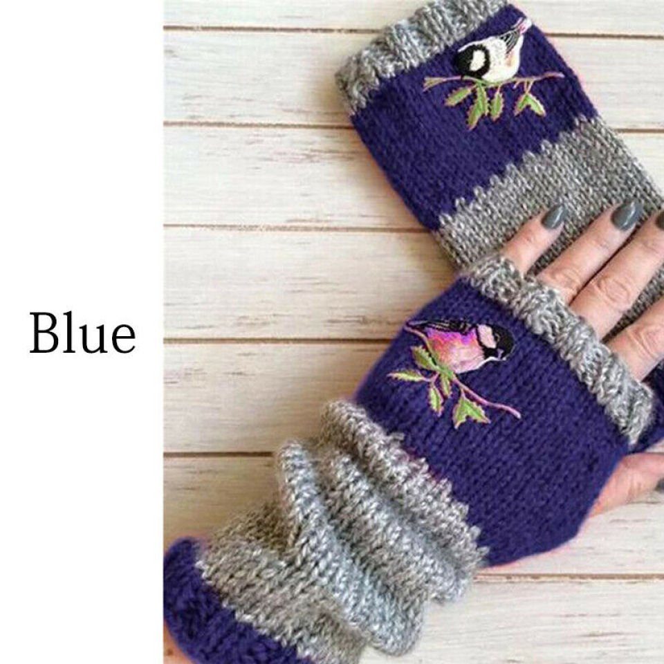 Blusmart Strickhandschuhe Mode Warme Nähte Frauen Handschuhe Bestickte Fingerlose Blau Handschuhe