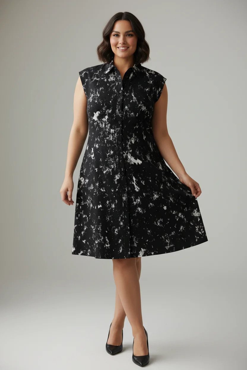 Shape of You Minikleid Knopf Detail Ärmelloses Gemustertes Kleid günstig online kaufen