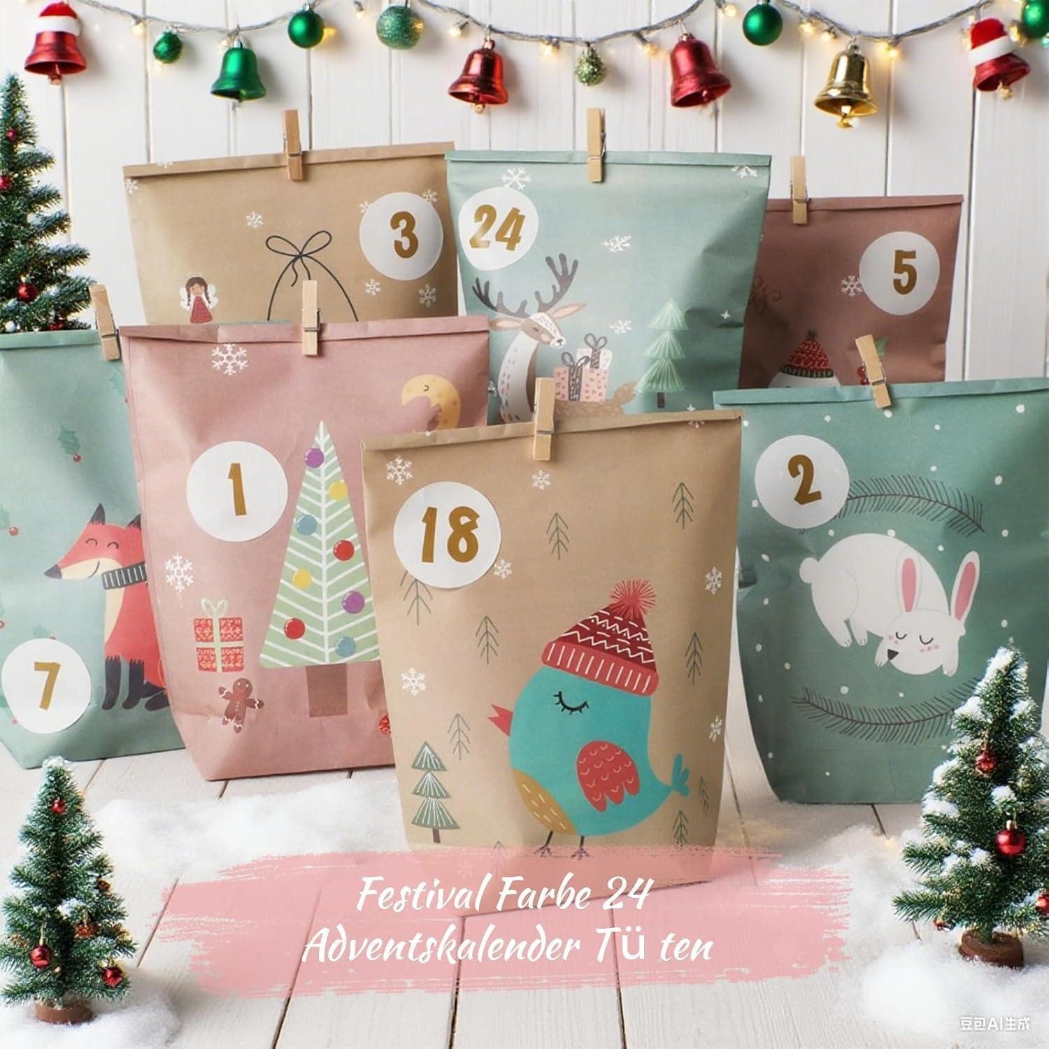 LuxusKollektion DIY-Adventskalender Adventskalender Geschenktüten 24 Nummernaufkleber Colorful