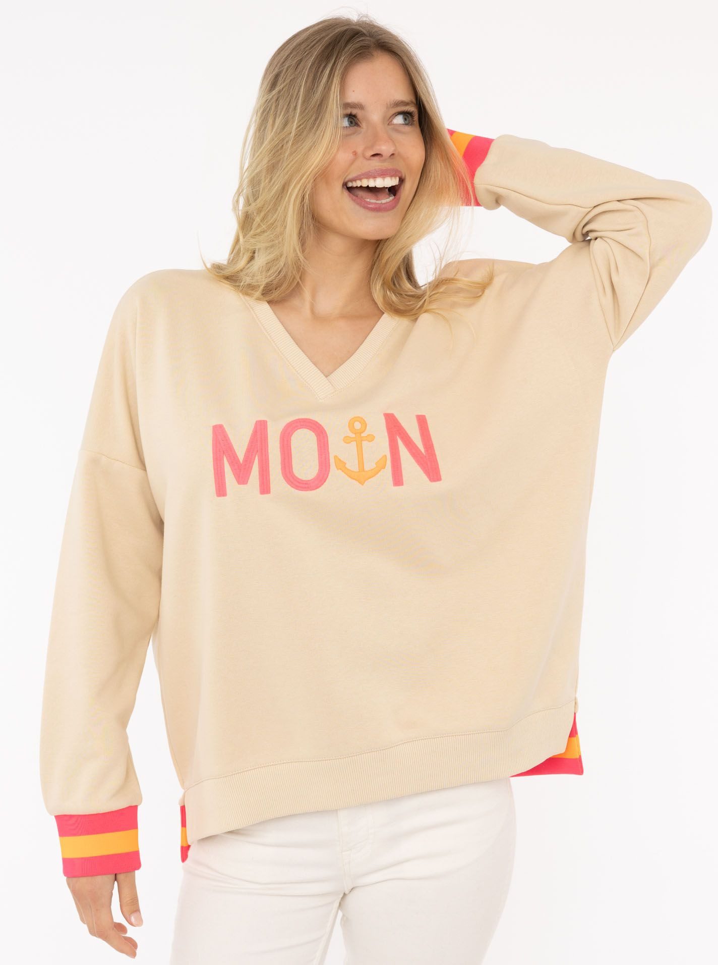 Zwillingsherz Sweatshirt Sweat Pullover V-Neck "MoinZH" günstig online kaufen